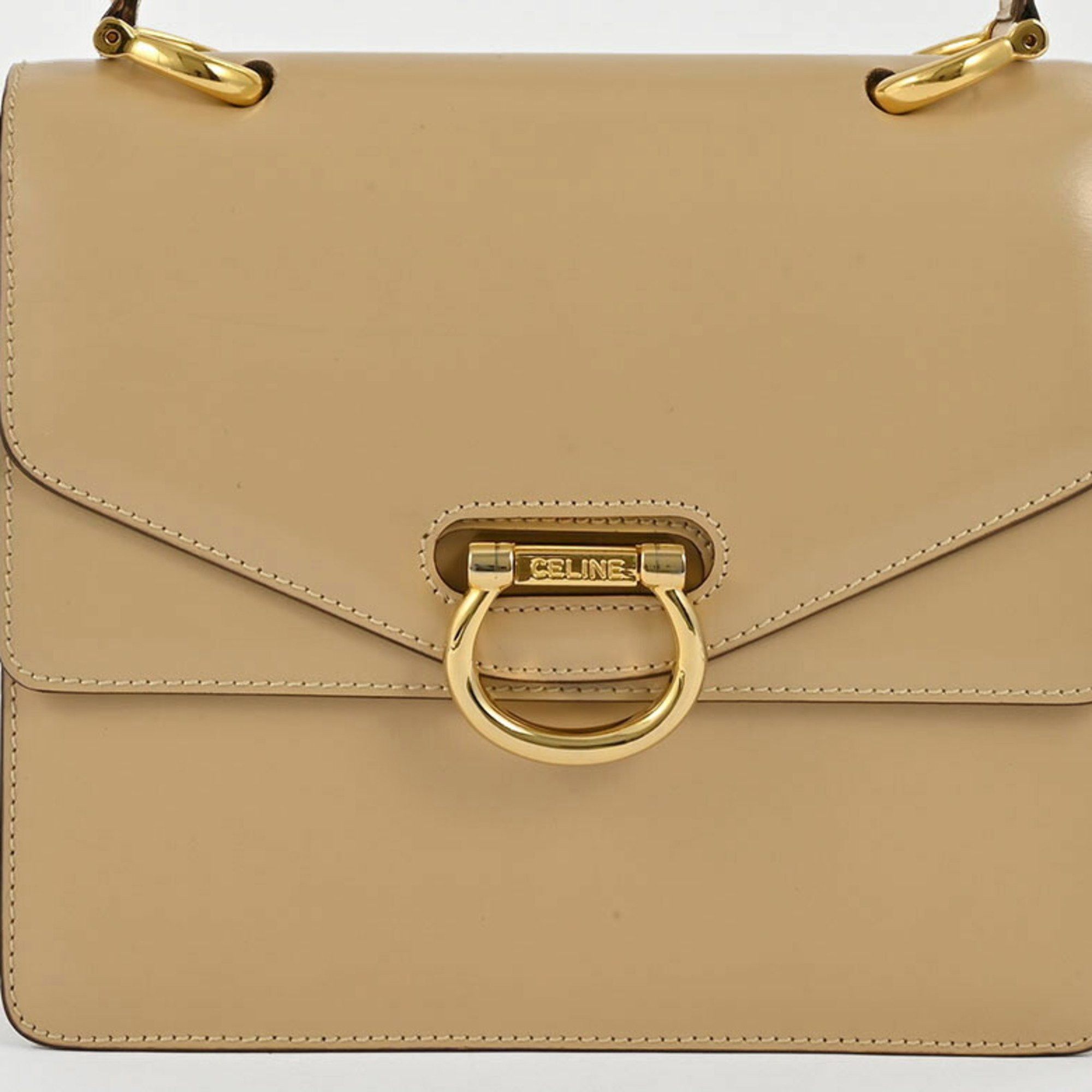 Celine Celine Old W Flap Ring Handbag Beige Women's Leather CELINE Size ONE SIZE - 3 Thumbnail