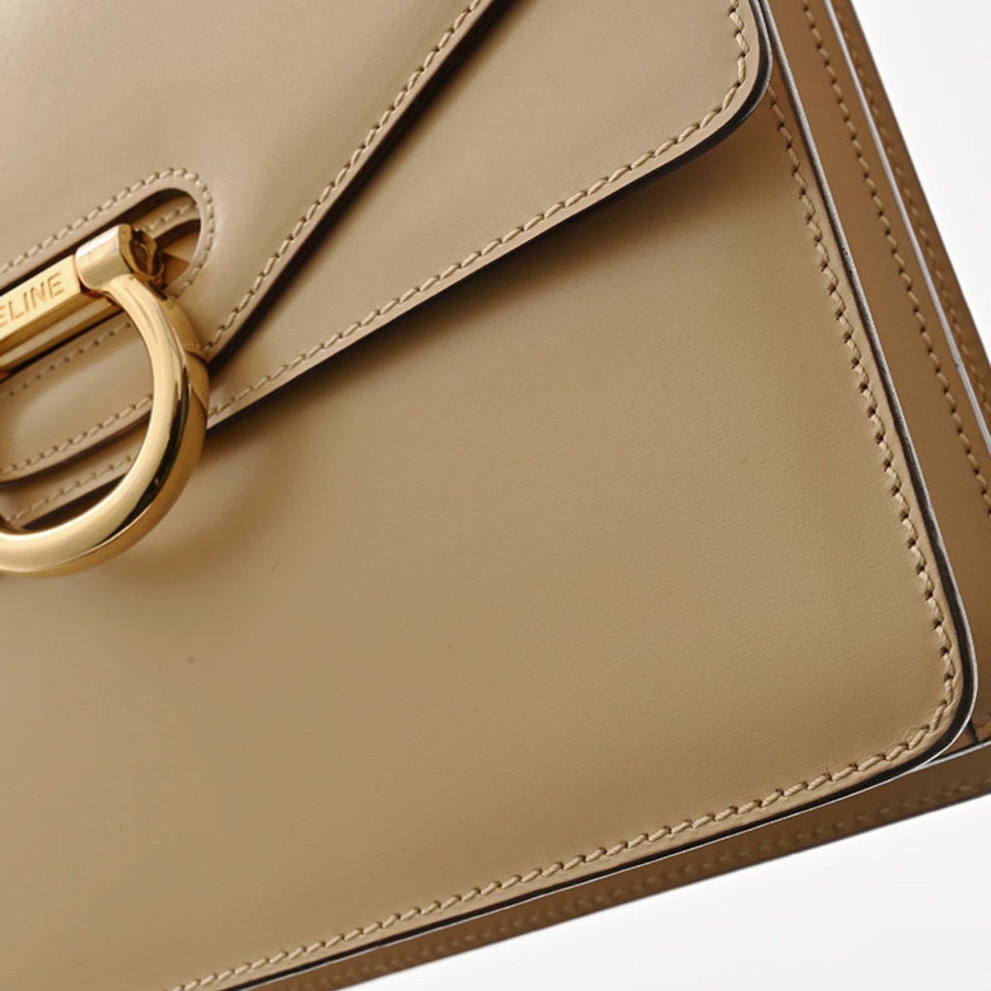 Celine Celine Old W Flap Ring Handbag Beige Women's Leather CELINE Size ONE SIZE - 4 Thumbnail