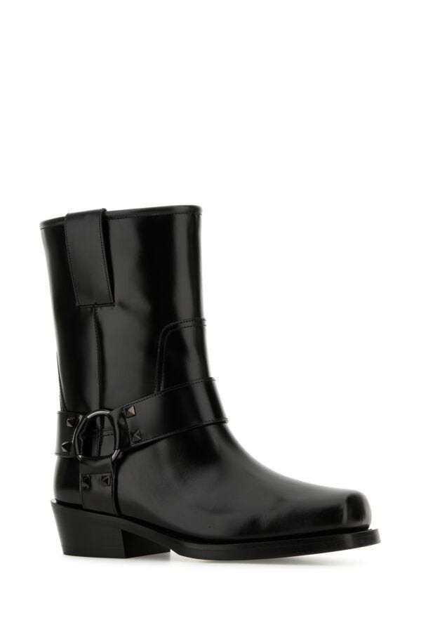 Valentino Black Leather Biker Rockstud Ankle Boots Size US 8 / IT 38 - 4 Thumbnail