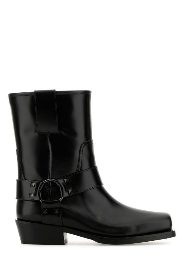 Valentino Black Leather Biker Rockstud Ankle Boots Size US 8 / IT 38 - 3 Thumbnail