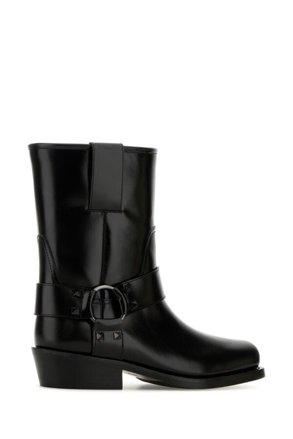 Valentino Black Leather Biker Rockstud Ankle Boots Size US 8.5 / IT 38.5 - 5 Thumbnail