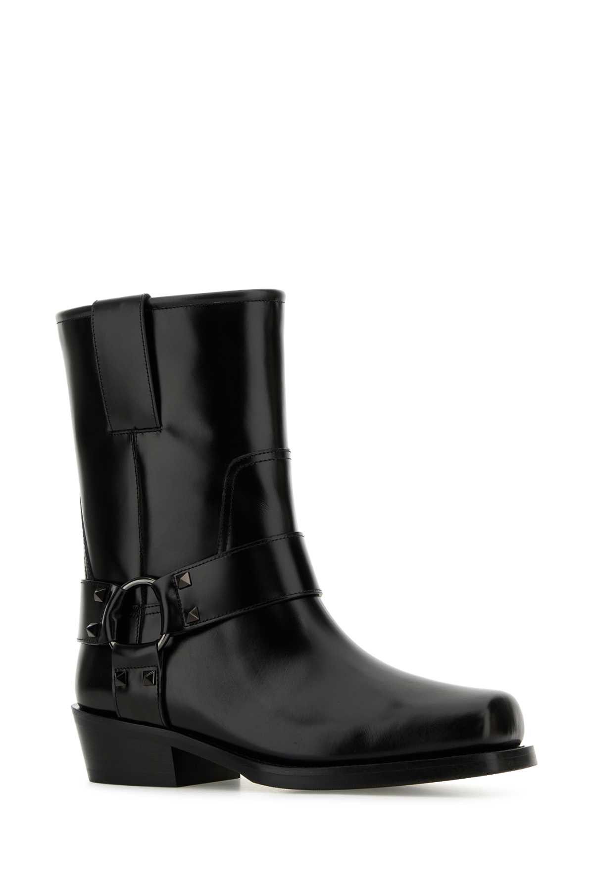 Valentino Black Leather Biker Rockstud Ankle Boots Size US 10 / IT 40 - 2 Thumbnail