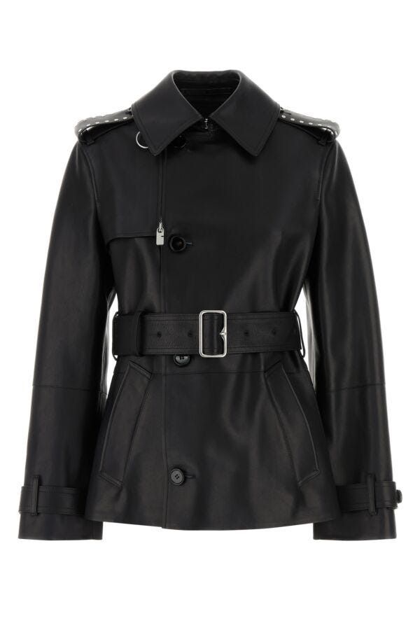 Burberry Black Leather Jacket Size S / US 4 / IT 40 - 3 Thumbnail