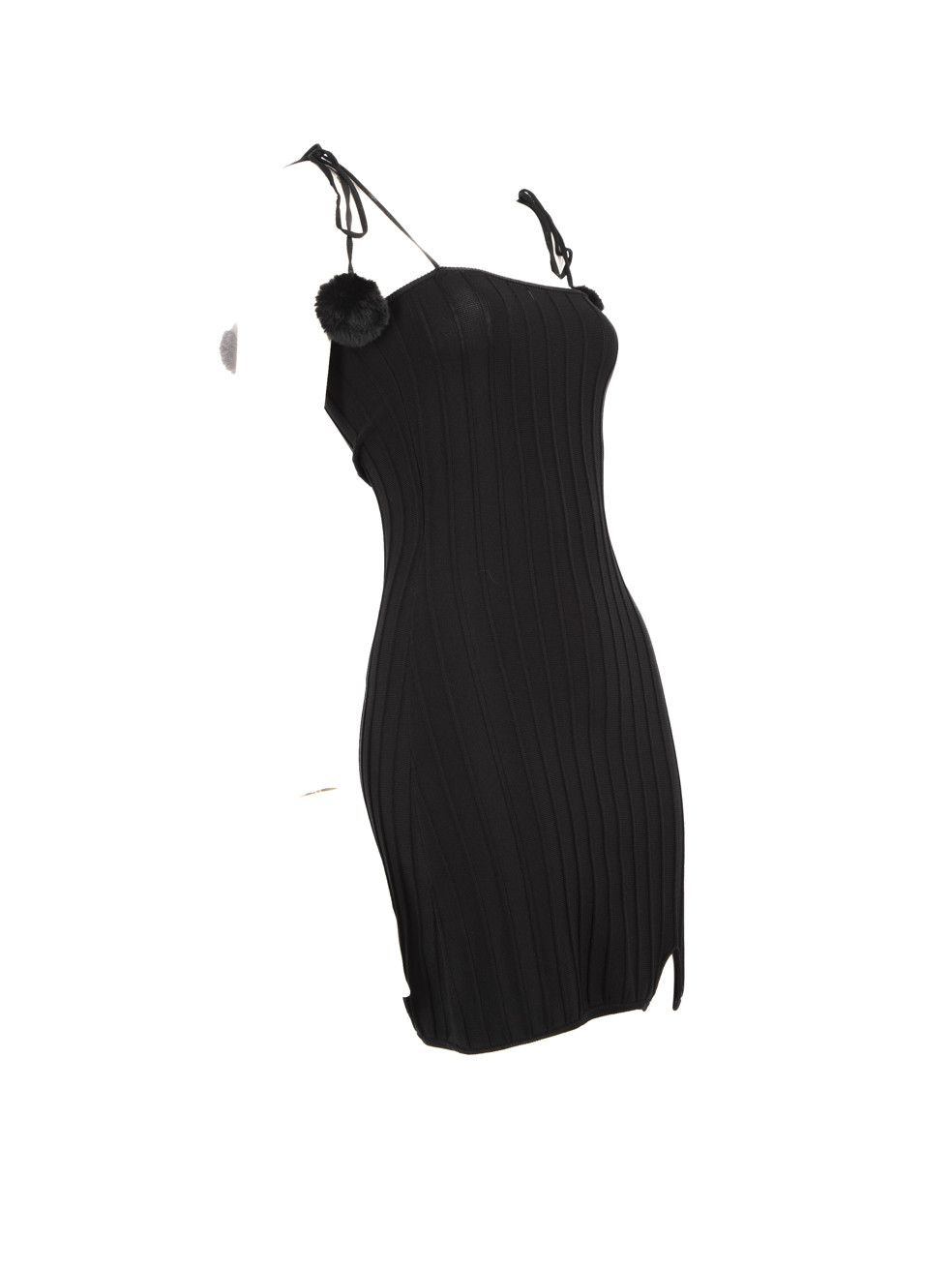 For Love & Lemons Black Knit Pompom Strap Dress Size S / US 4 / IT 40 - 2 Thumbnail