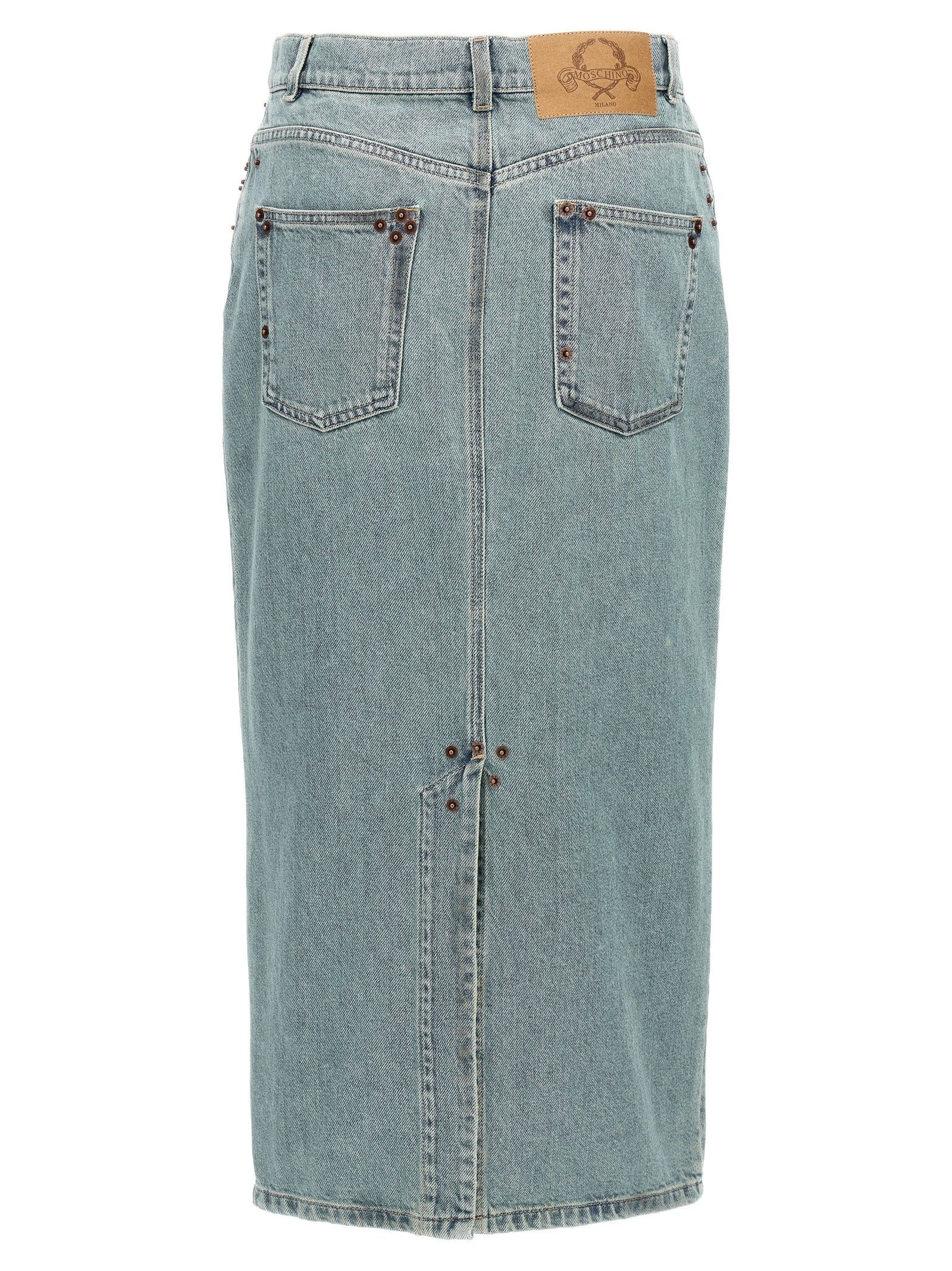 Moschino Rivets Denim Skirt Size 27" / US 4 / IT 40 - 2 Thumbnail