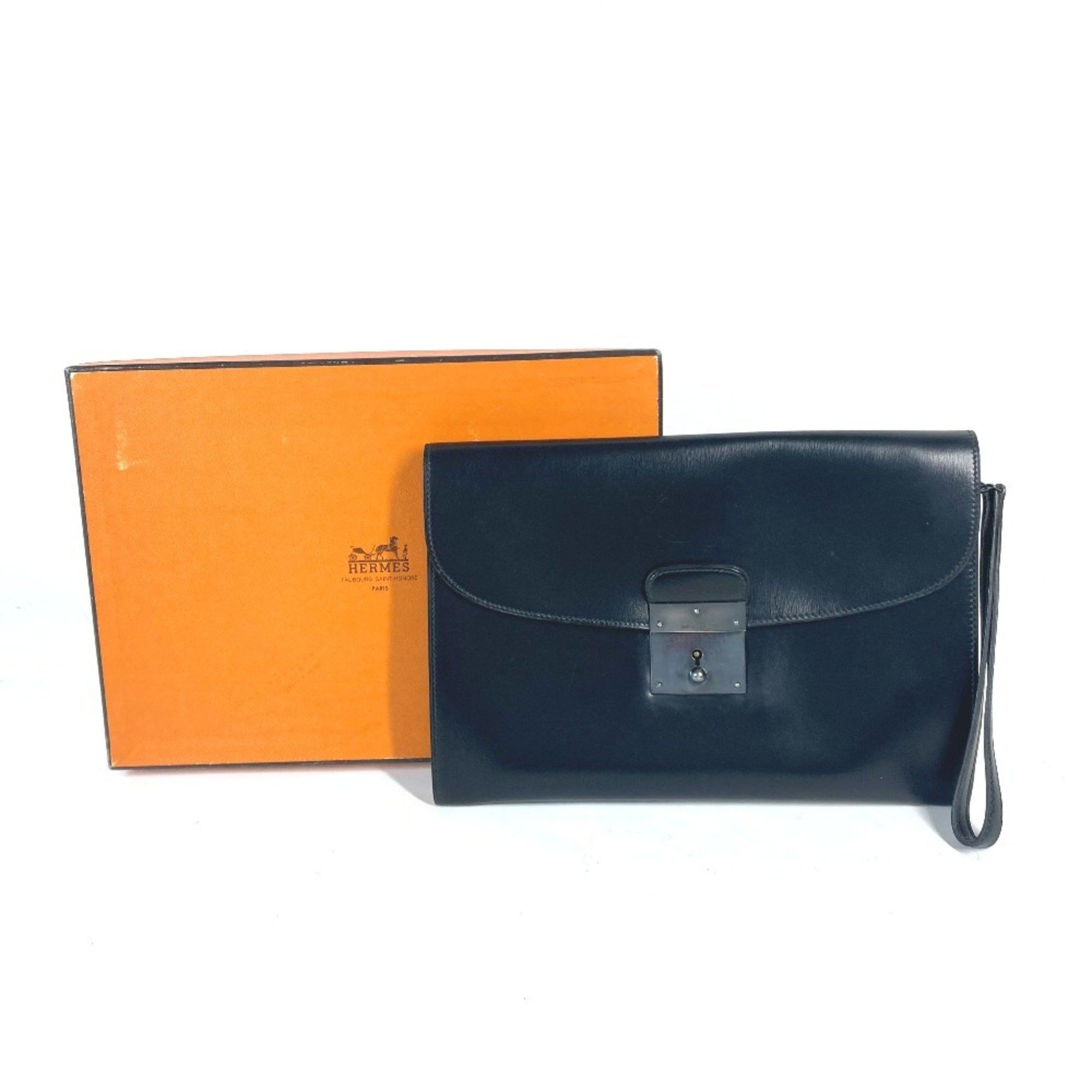 Hermes Hermes Pouch Kirius Clutch Bag with Strap Box Calf Men's Black Size ONE SIZE - 12 Thumbnail