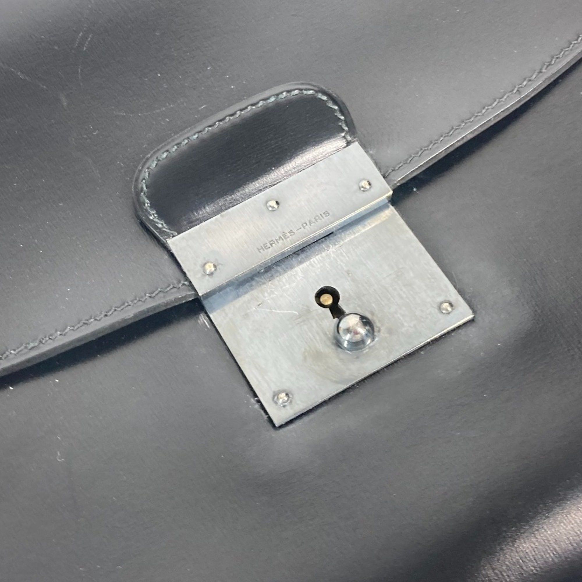 Hermes Hermes Pouch Kirius Clutch Bag with Strap Box Calf Men's Black Size ONE SIZE - 6 Thumbnail