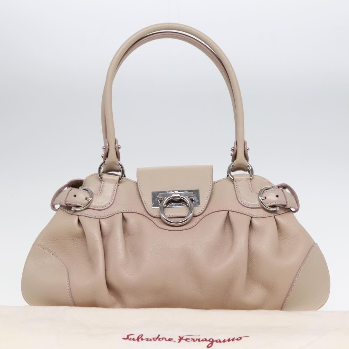 Salvatore Ferragamo Gancini Beige Leather Handbag (Pre-Owned) Size ONE SIZE - 13 Thumbnail