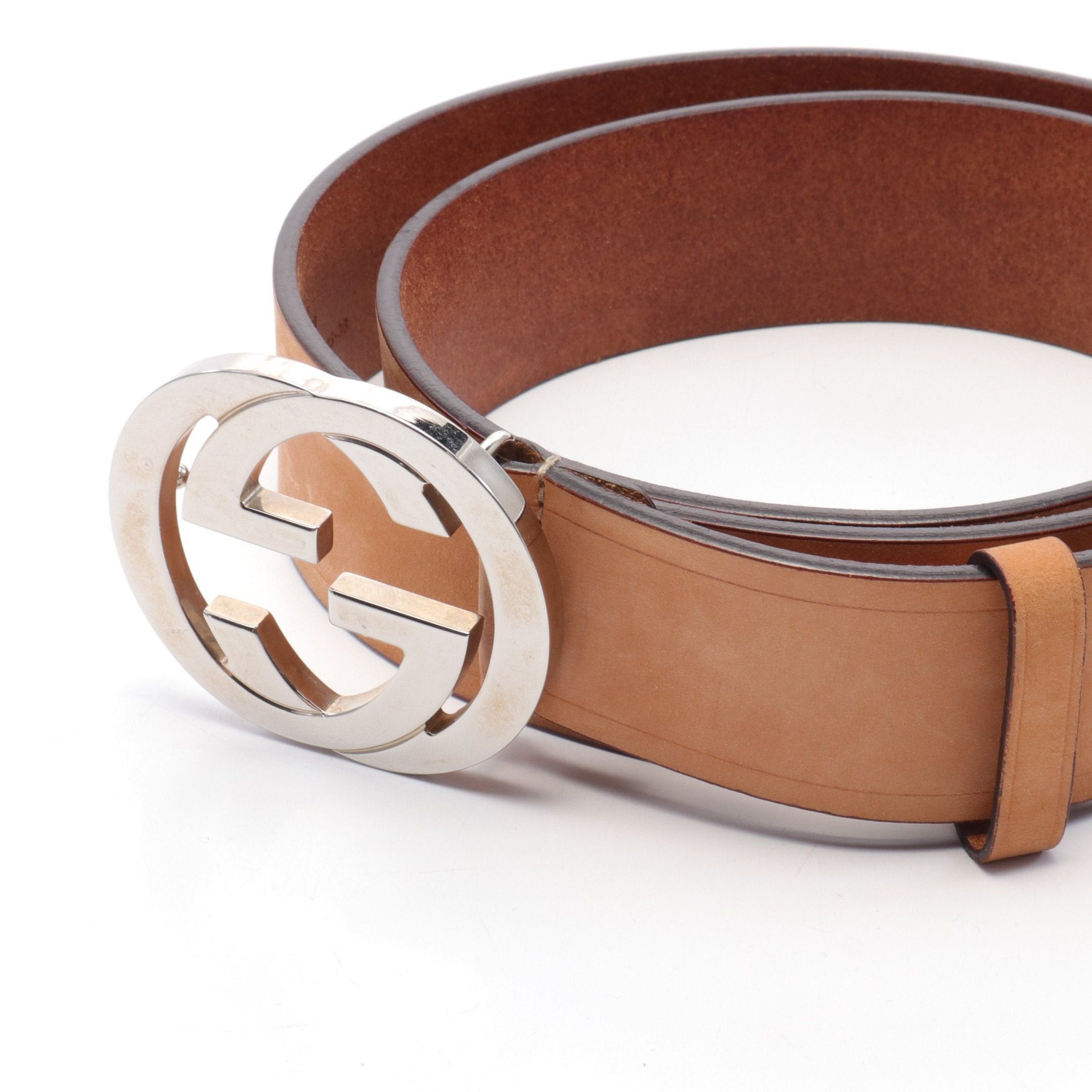 Gucci Gucci Interlocking G Belt Leather Light Brown Silver Hardware Size ONE SIZE - 2 Thumbnail