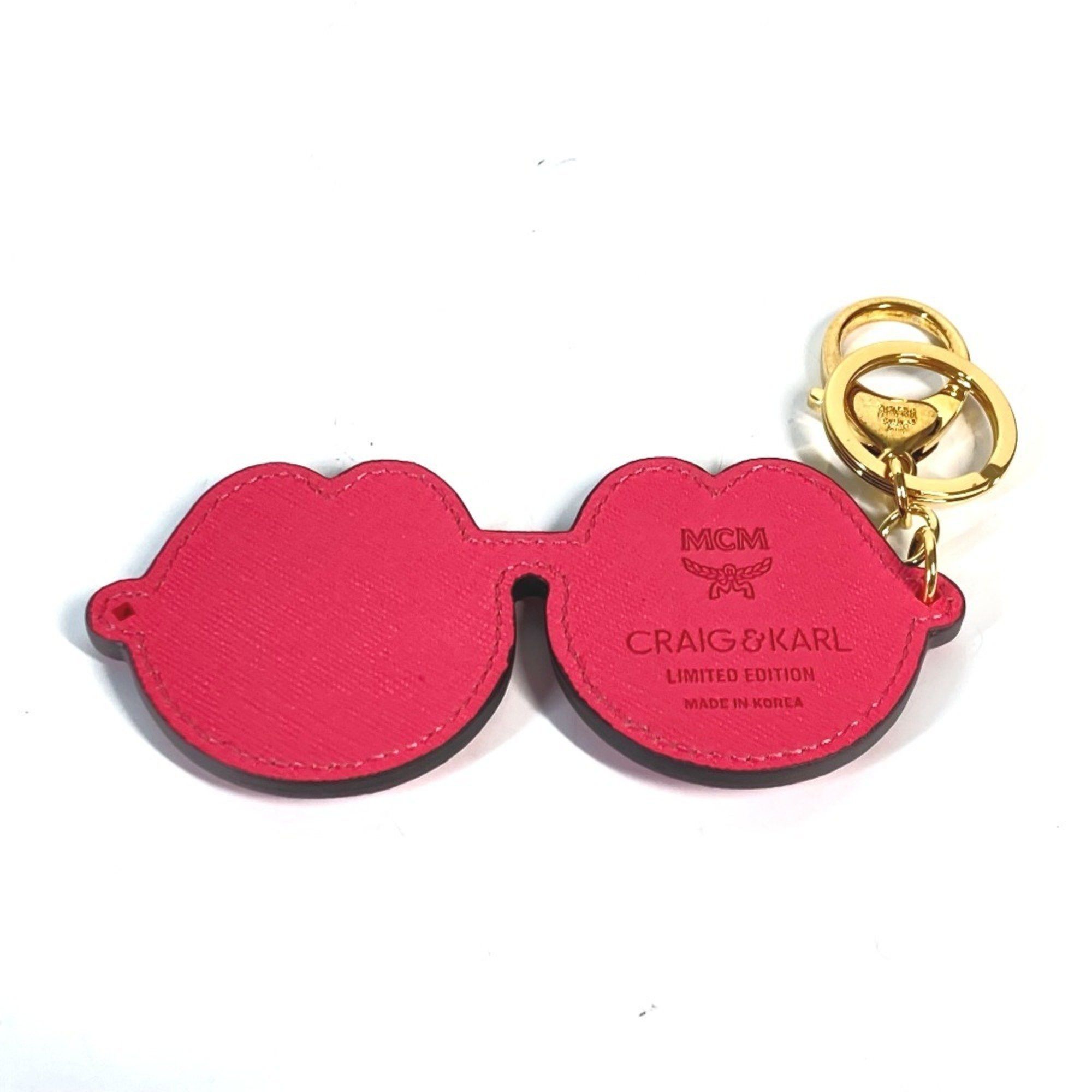 MCM MCM CRAIG & KARL collaboration Craig Karl glasses design bag charm keychain leather men's women's pink Size ONE SIZE - 2 Thumbnail