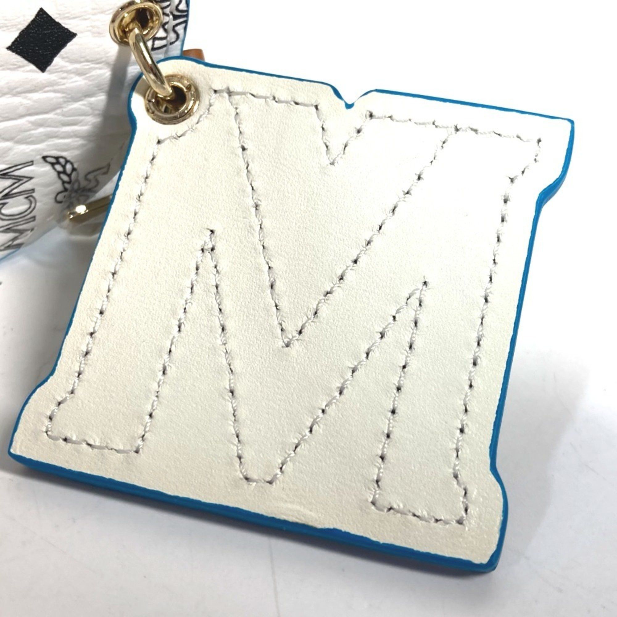 MCM MCM Visetos M Round Bag Charm Keychain Leather Men's Women's White Size ONE SIZE - 4 Thumbnail
