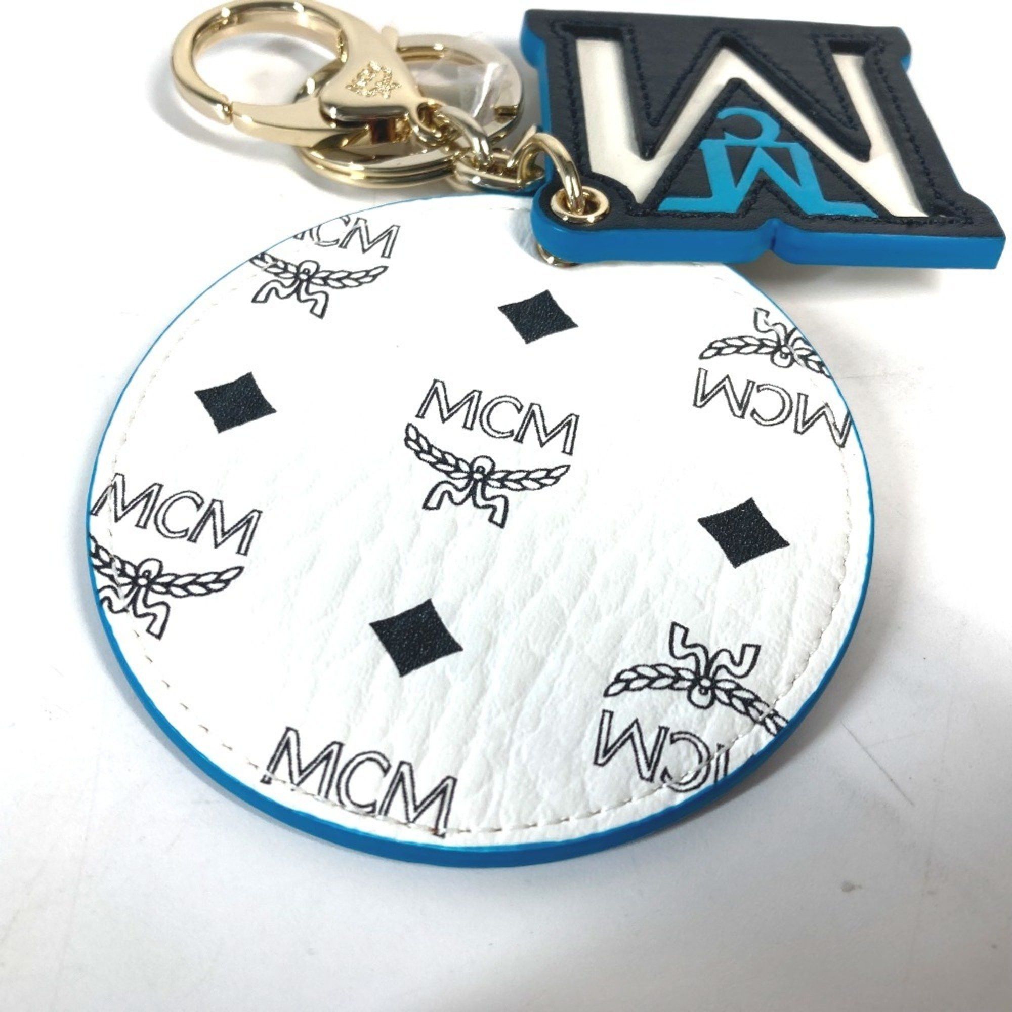 MCM MCM Visetos M Round Bag Charm Keychain Leather Men's Women's White Size ONE SIZE - 8 Thumbnail