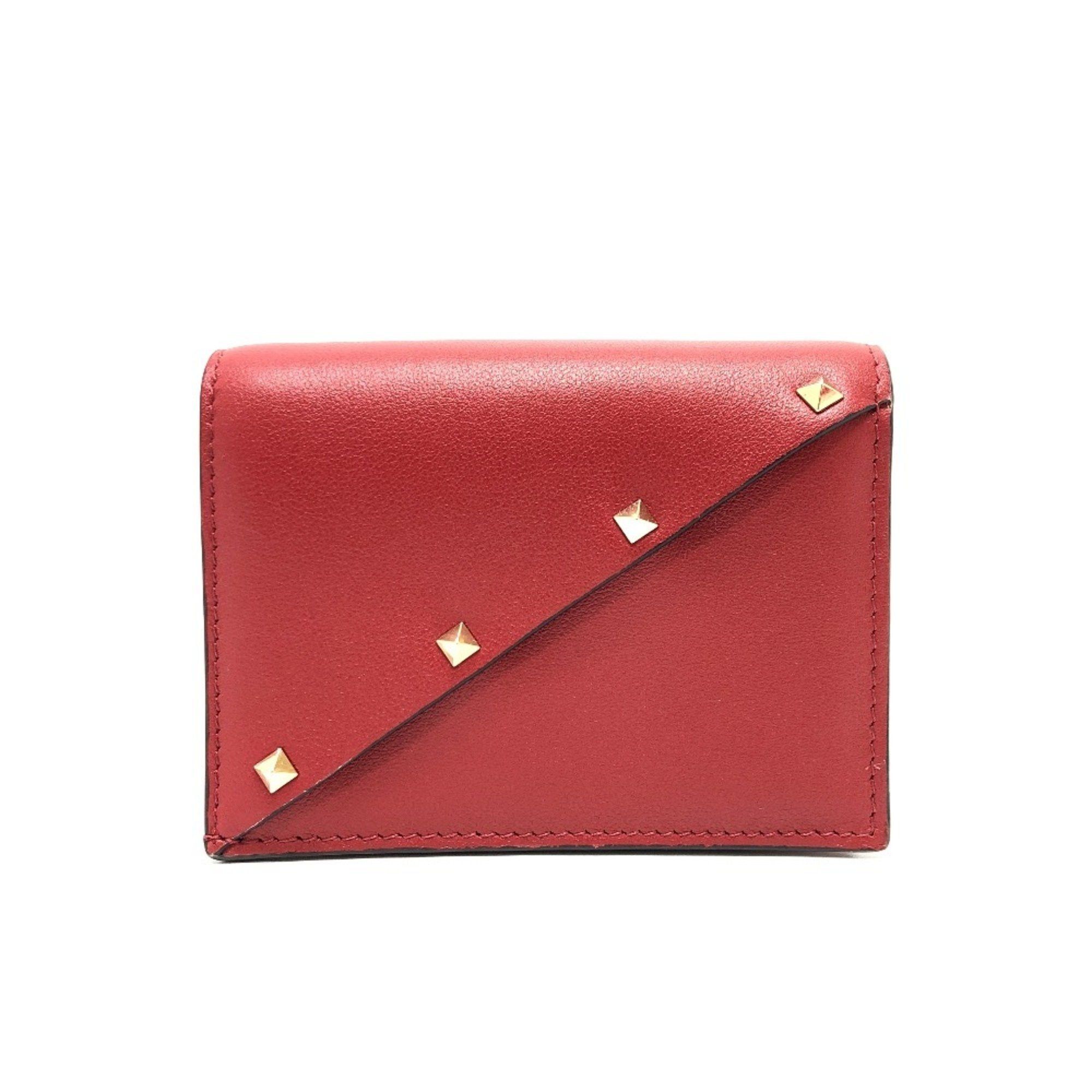 Valentino VALENTINO 5W2P0AE4VRF Rockstud Compact Wallet Bi-fold Leather Women's Red Size ONE SIZE - 2 Thumbnail