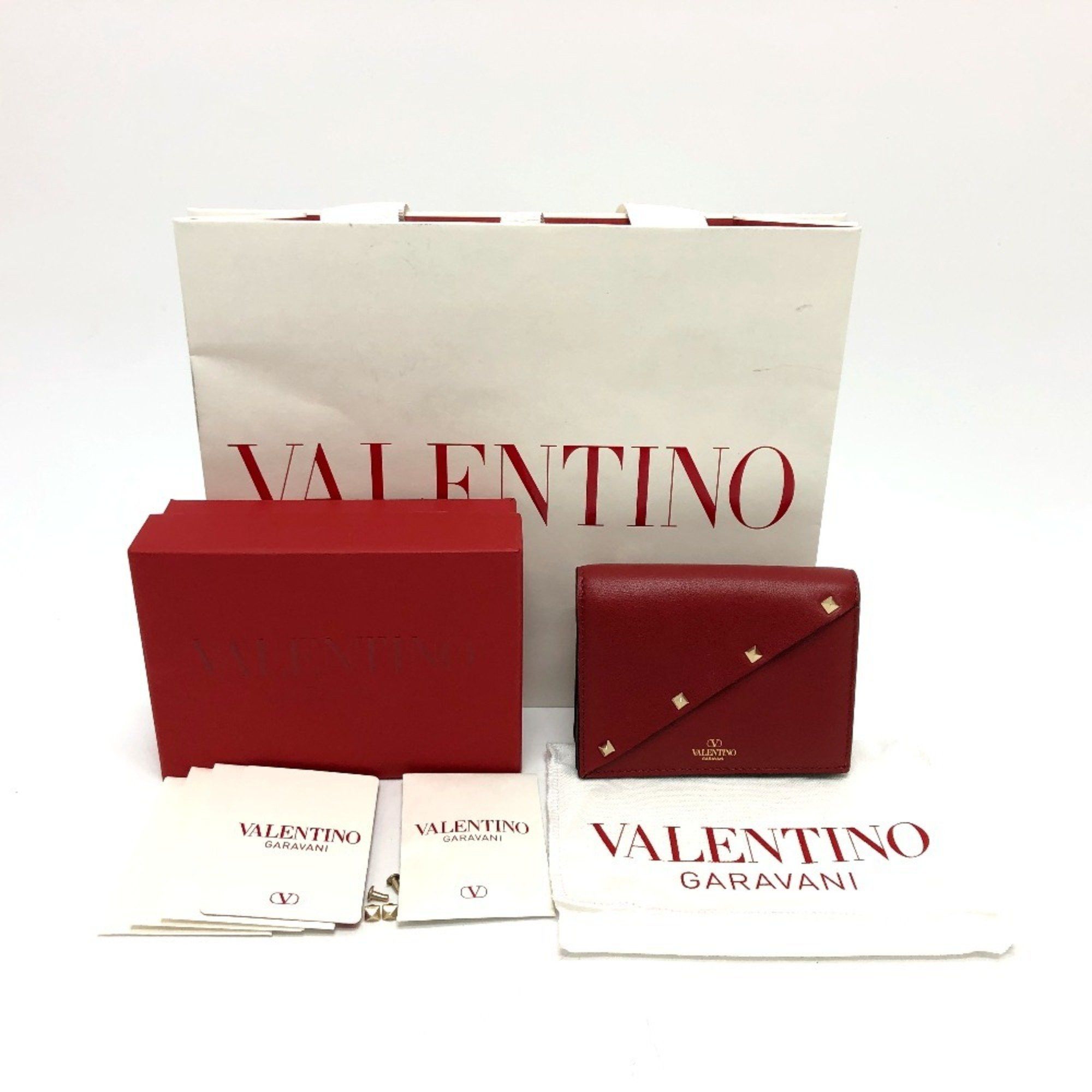 Valentino VALENTINO 5W2P0AE4VRF Rockstud Compact Wallet Bi-fold Leather Women's Red Size ONE SIZE - 12 Thumbnail