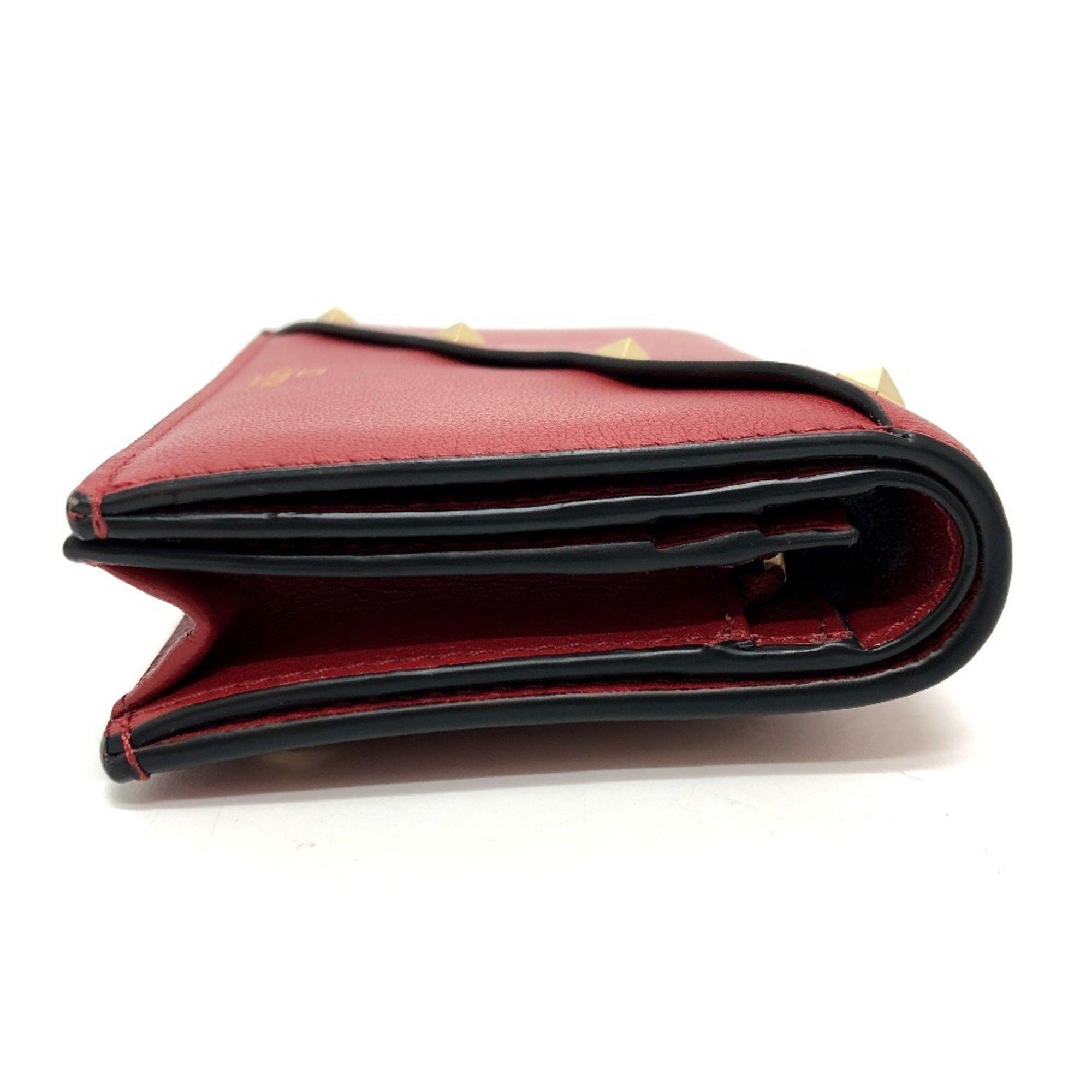 Valentino VALENTINO 5W2P0AE4VRF Rockstud Compact Wallet Bi-fold Leather Women's Red Size ONE SIZE - 3 Thumbnail