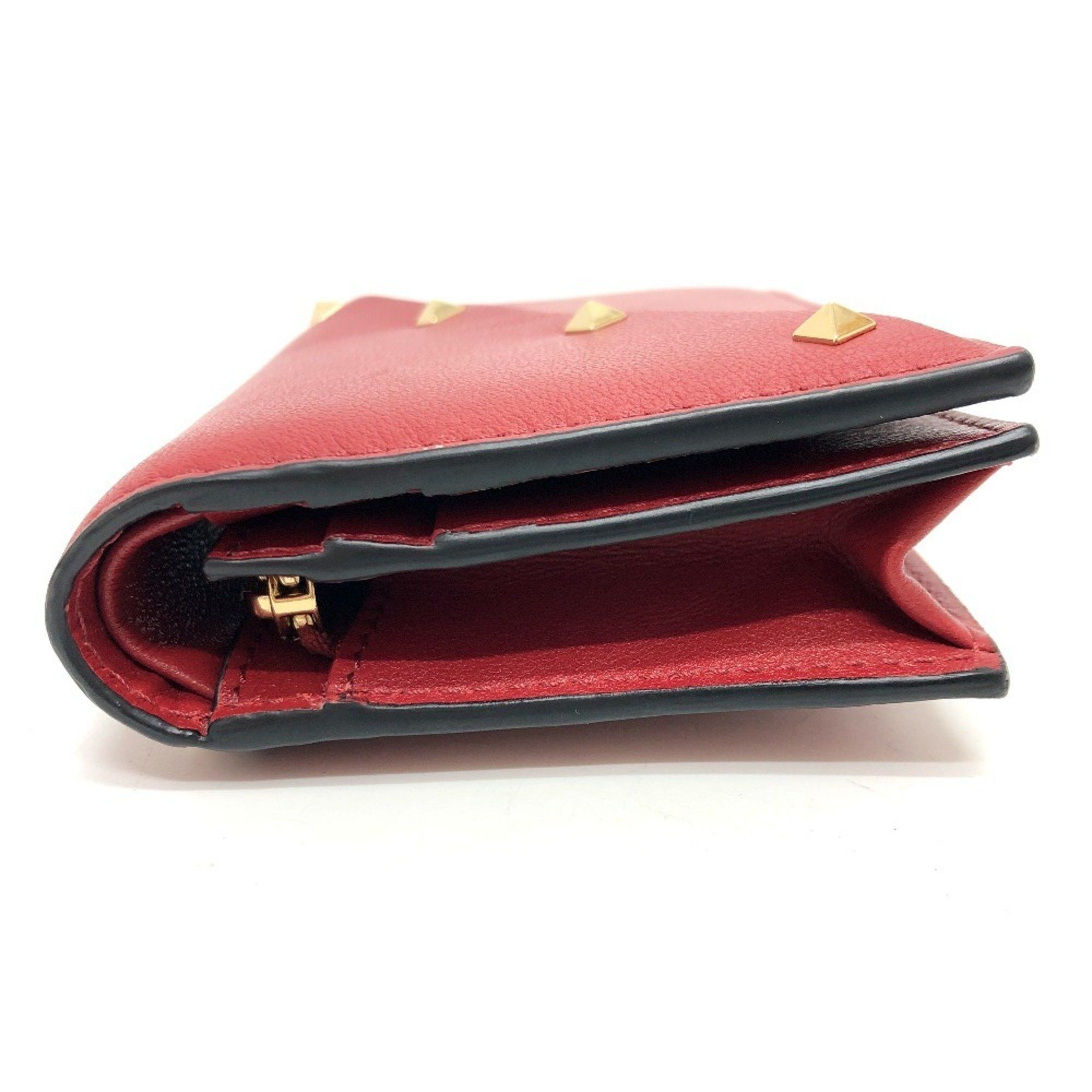 Valentino VALENTINO 5W2P0AE4VRF Rockstud Compact Wallet Bi-fold Leather Women's Red Size ONE SIZE - 4 Thumbnail