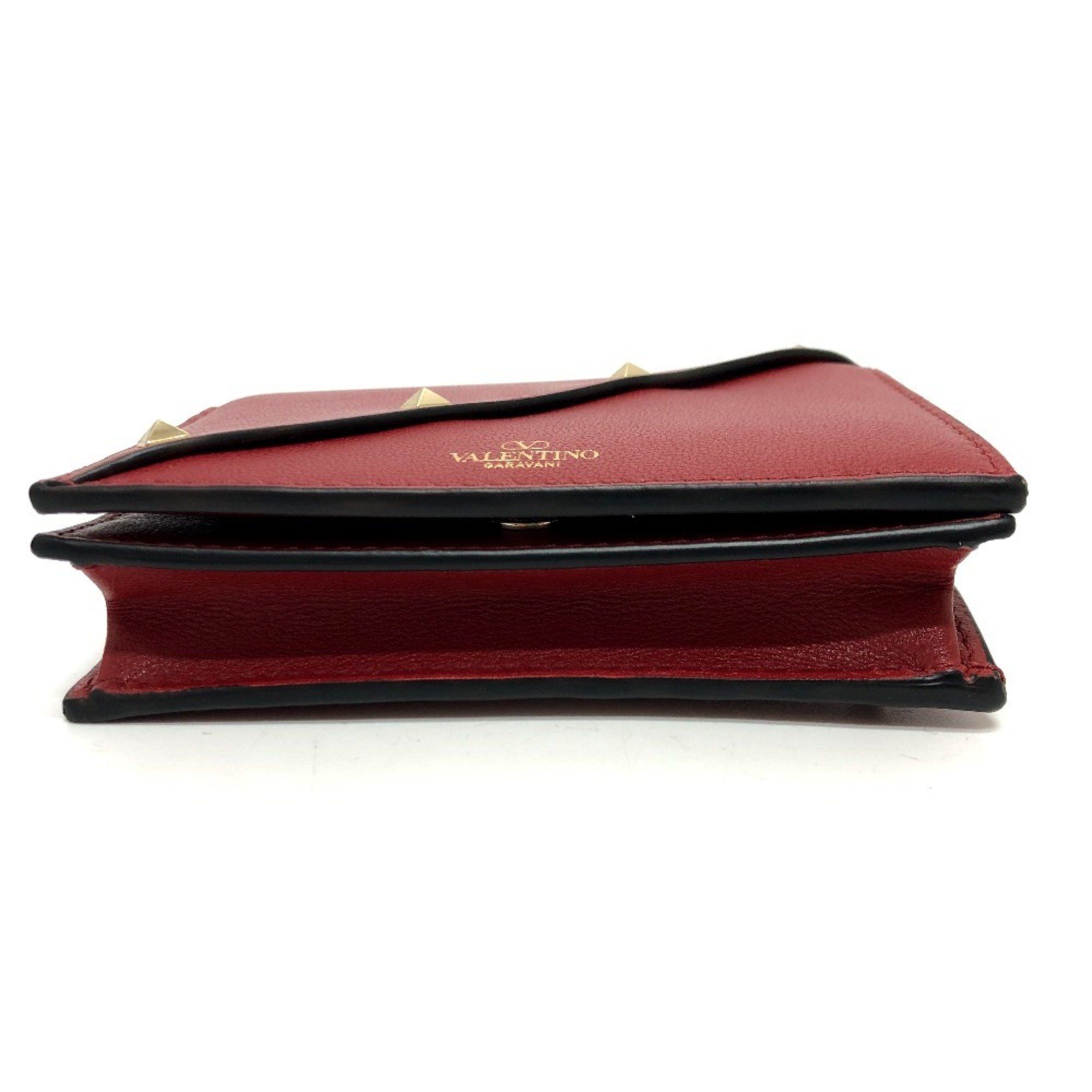 Valentino VALENTINO 5W2P0AE4VRF Rockstud Compact Wallet Bi-fold Leather Women's Red Size ONE SIZE - 5 Thumbnail