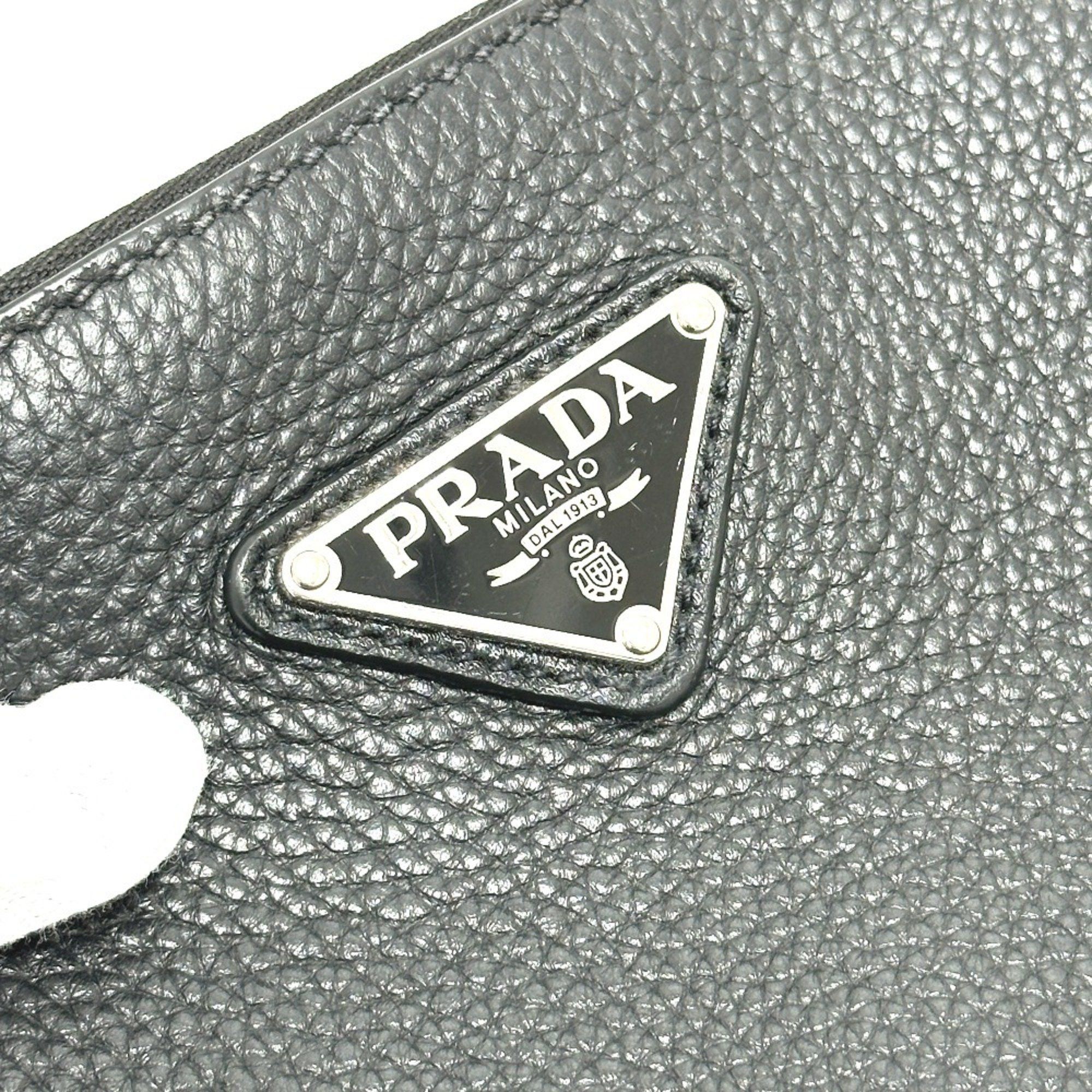 Prada PRADA 2VN014 Triangle Plate Leather Clutch Bag Men's Black Size ONE SIZE - 6 Thumbnail