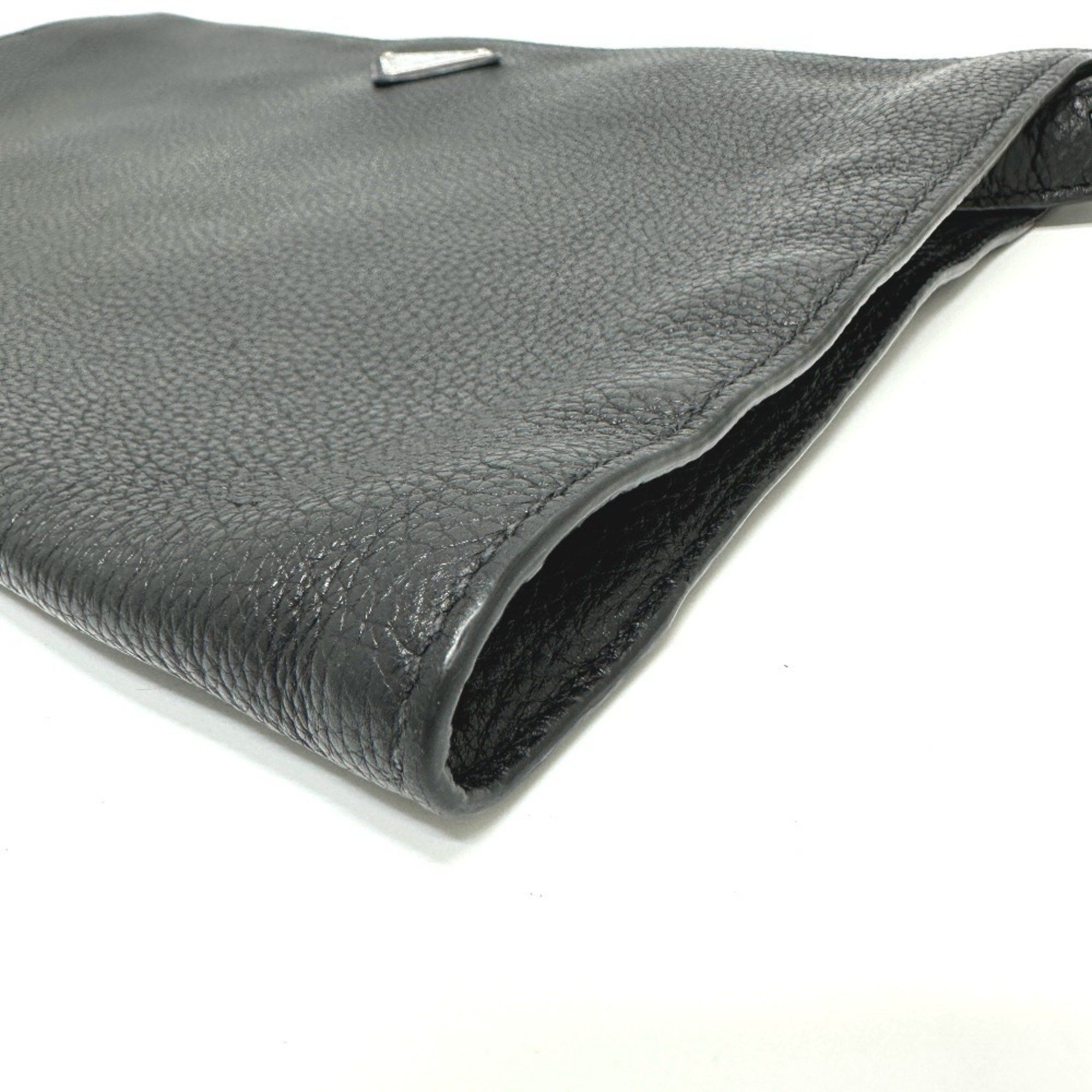 Prada PRADA 2VN014 Triangle Plate Leather Clutch Bag Men's Black Size ONE SIZE - 3 Thumbnail