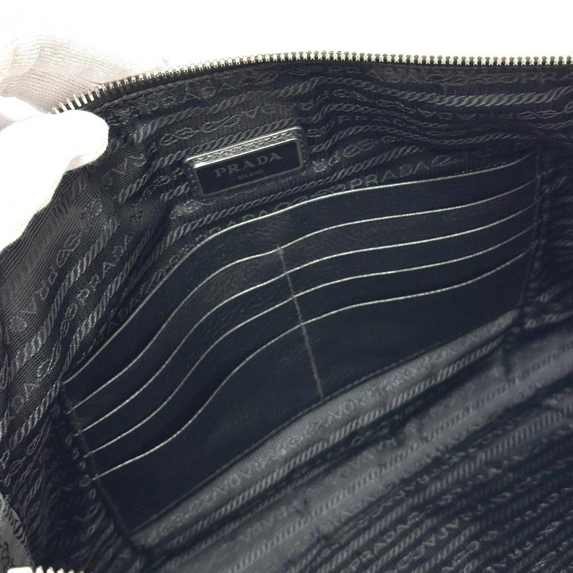 Prada PRADA 2VN014 Triangle Plate Leather Clutch Bag Men's Black Size ONE SIZE - 11 Thumbnail
