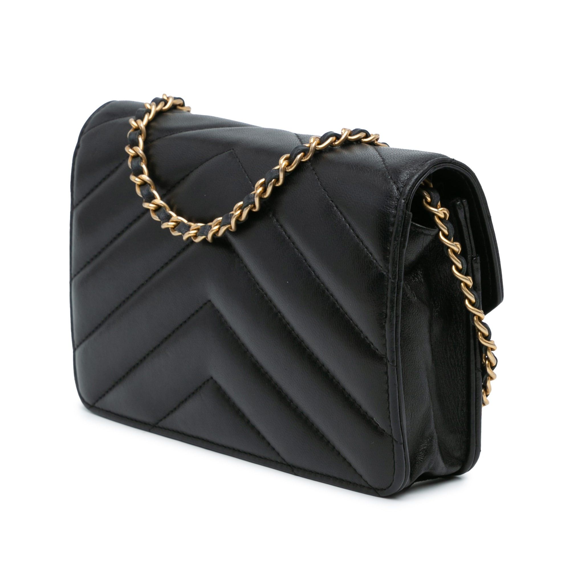 Chanel Chanel Chevron Lambskin Button Wallet On Chain Black Size ONE SIZE - 2 Thumbnail