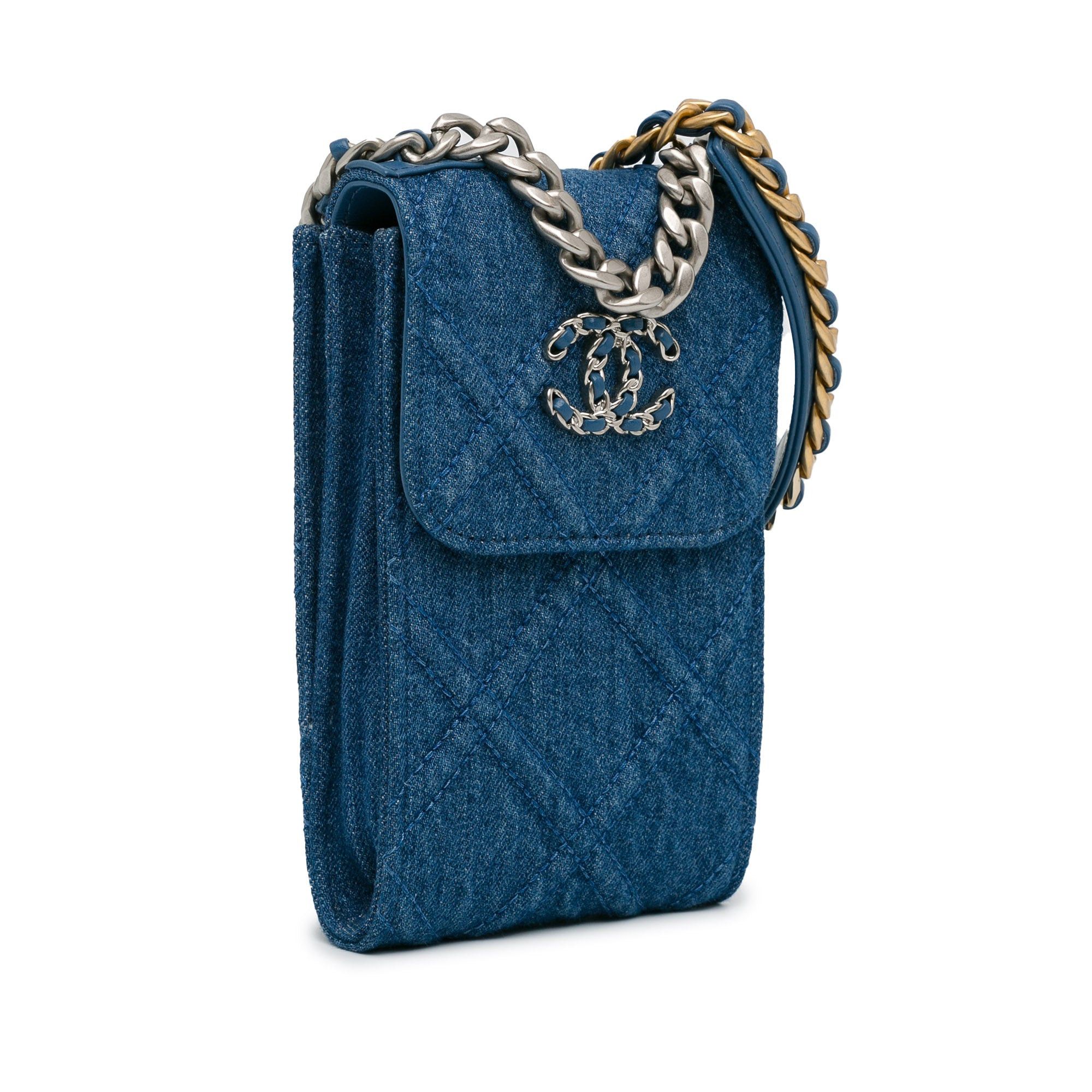 Chanel Chanel Denim 19 Phone Holder with Chain Blue Size ONE SIZE - 2 Thumbnail