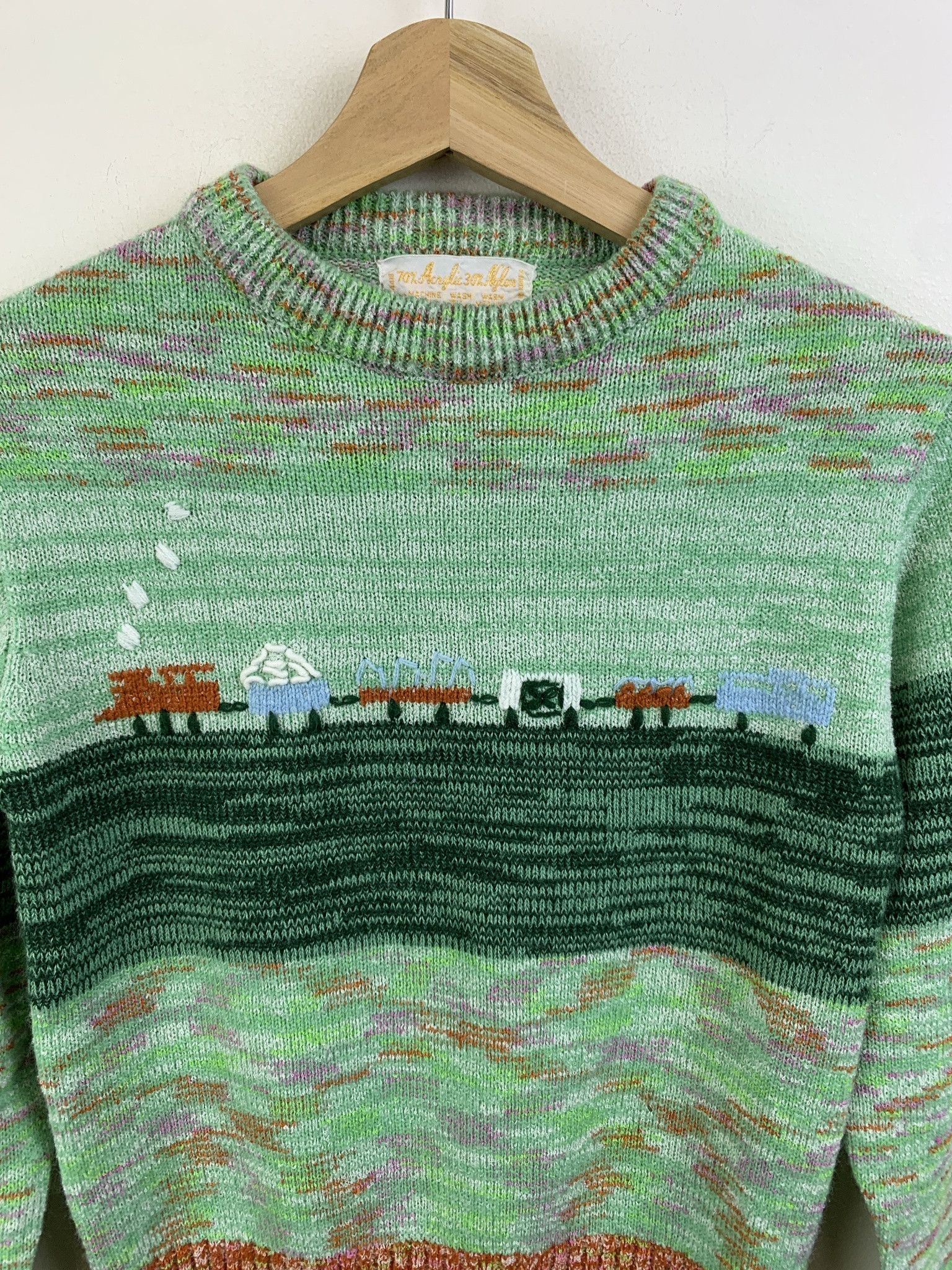 Other Vintage 90s Choo Choo Train Green Heather Knit Sweater Size XS Size US XS / EU 42 / 0 - 3 Thumbnail