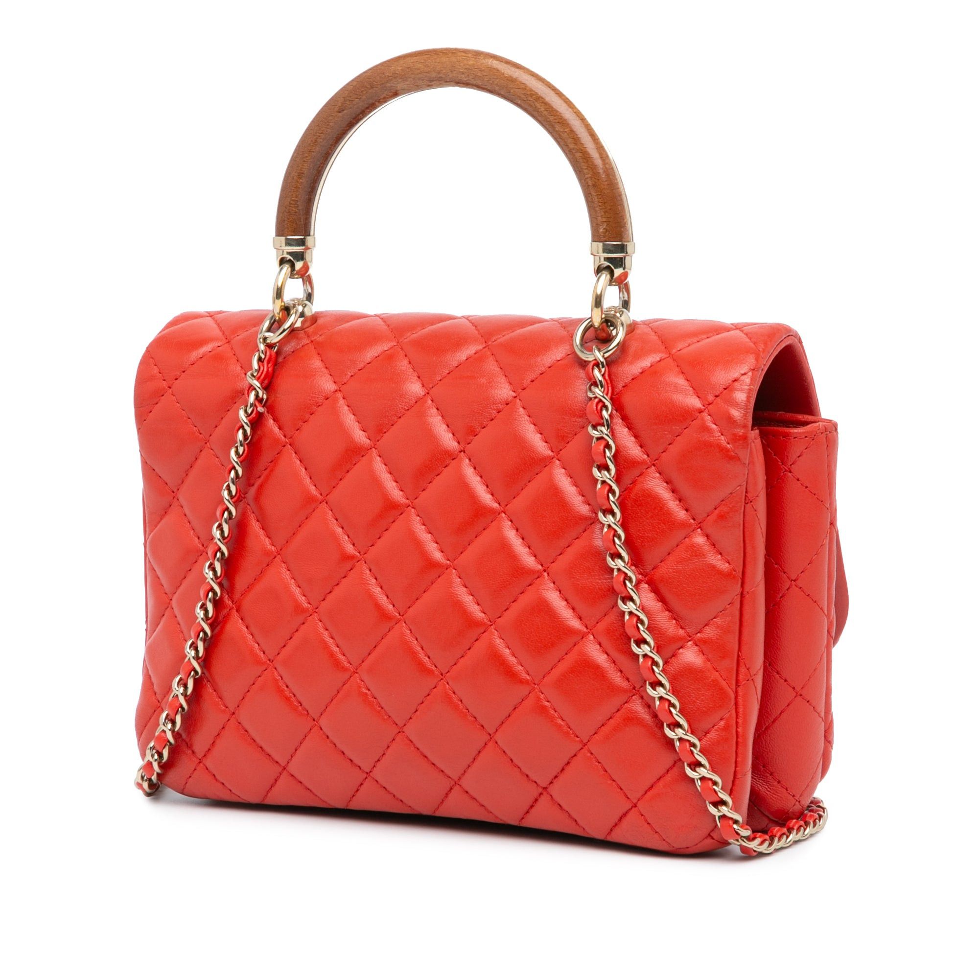Chanel Chanel Quilted Lambskin Knock on Wood Satchel Red Size ONE SIZE - 2 Thumbnail