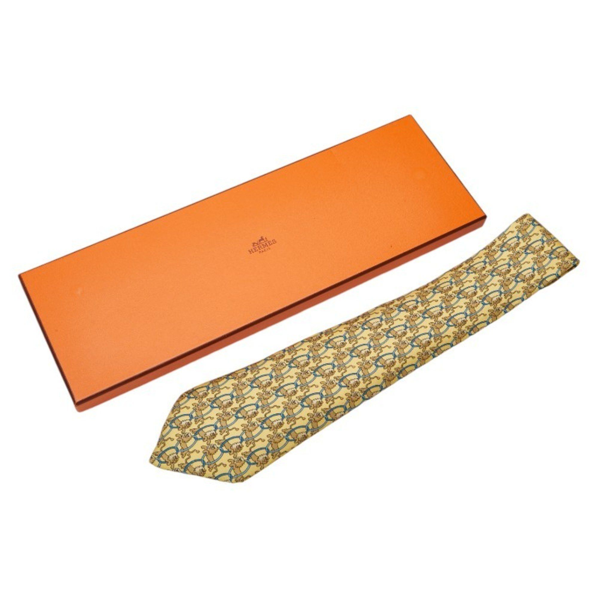 Hermes Hermes Animal Print Tie Yellow Multicolor Silk Men's HERMES Size ONE SIZE - 8 Thumbnail