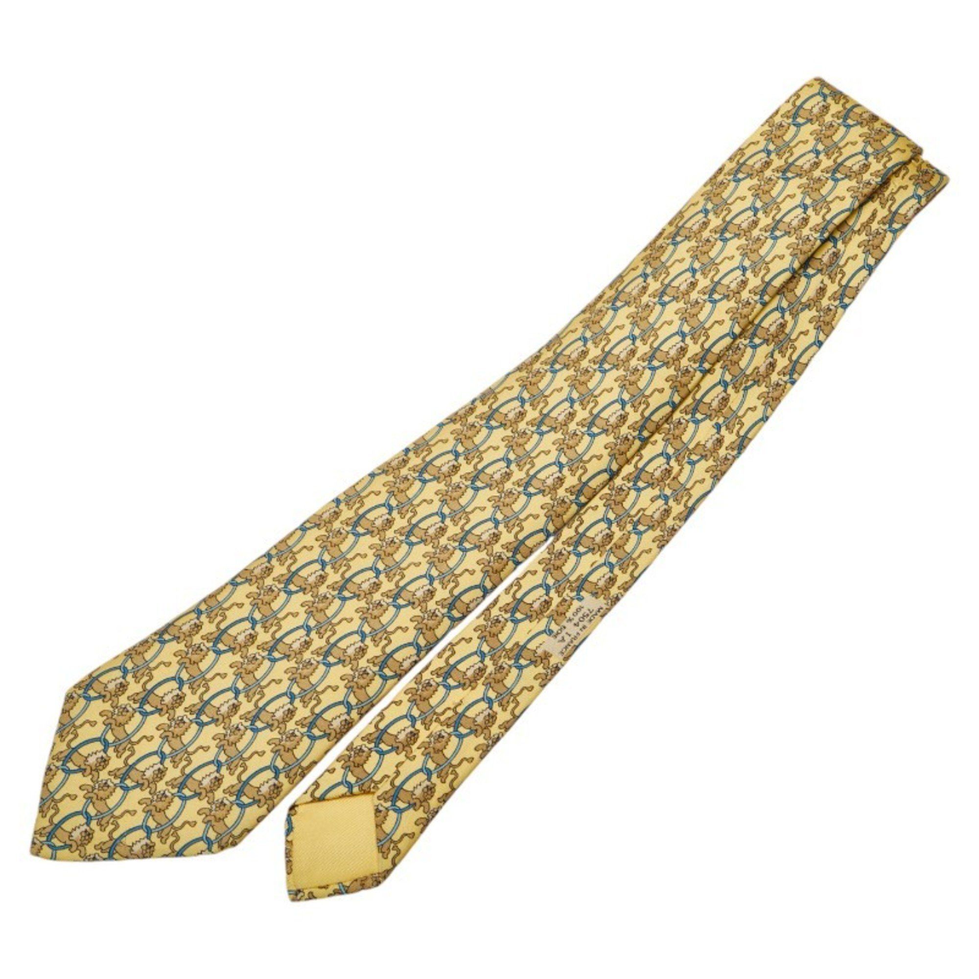 Hermes Hermes Animal Print Tie Yellow Multicolor Silk Men's HERMES Size ONE SIZE - 2 Thumbnail