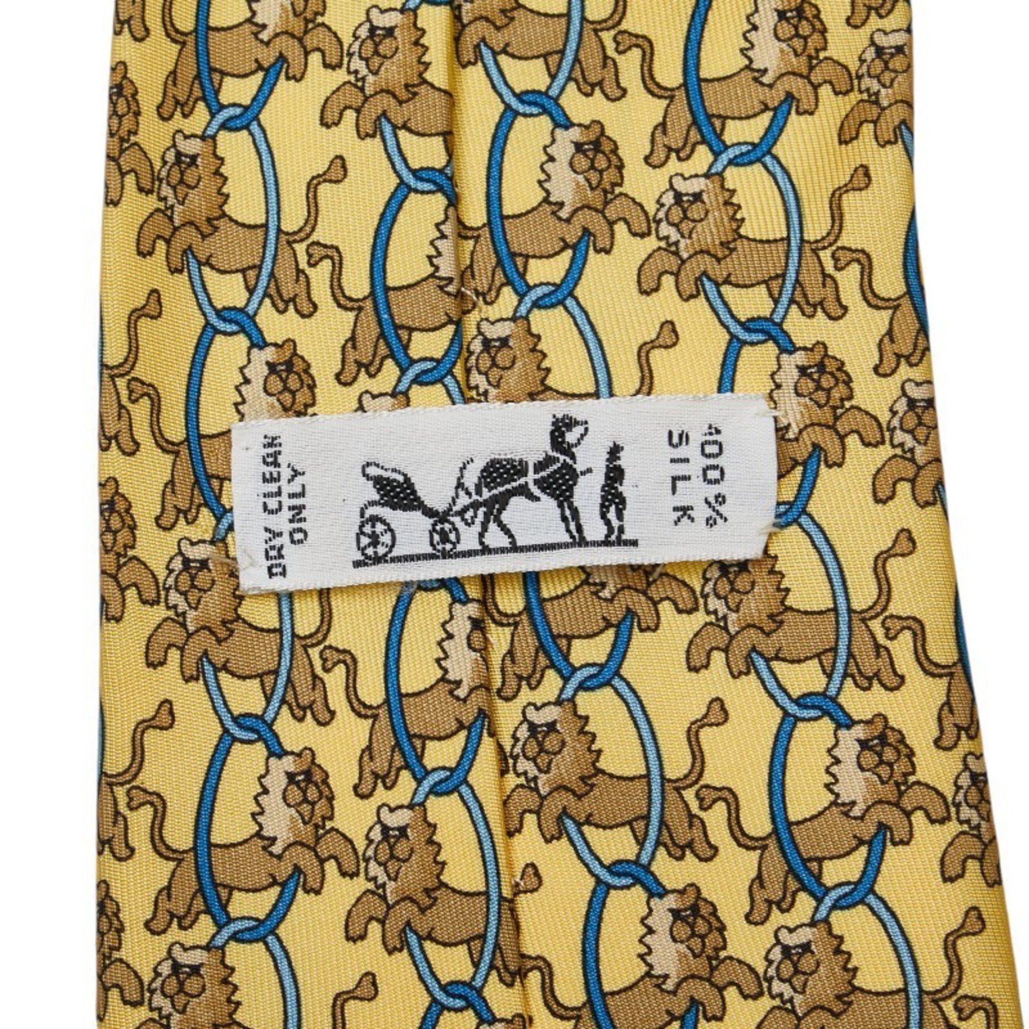 Hermes Hermes Animal Print Tie Yellow Multicolor Silk Men's HERMES Size ONE SIZE - 5 Thumbnail