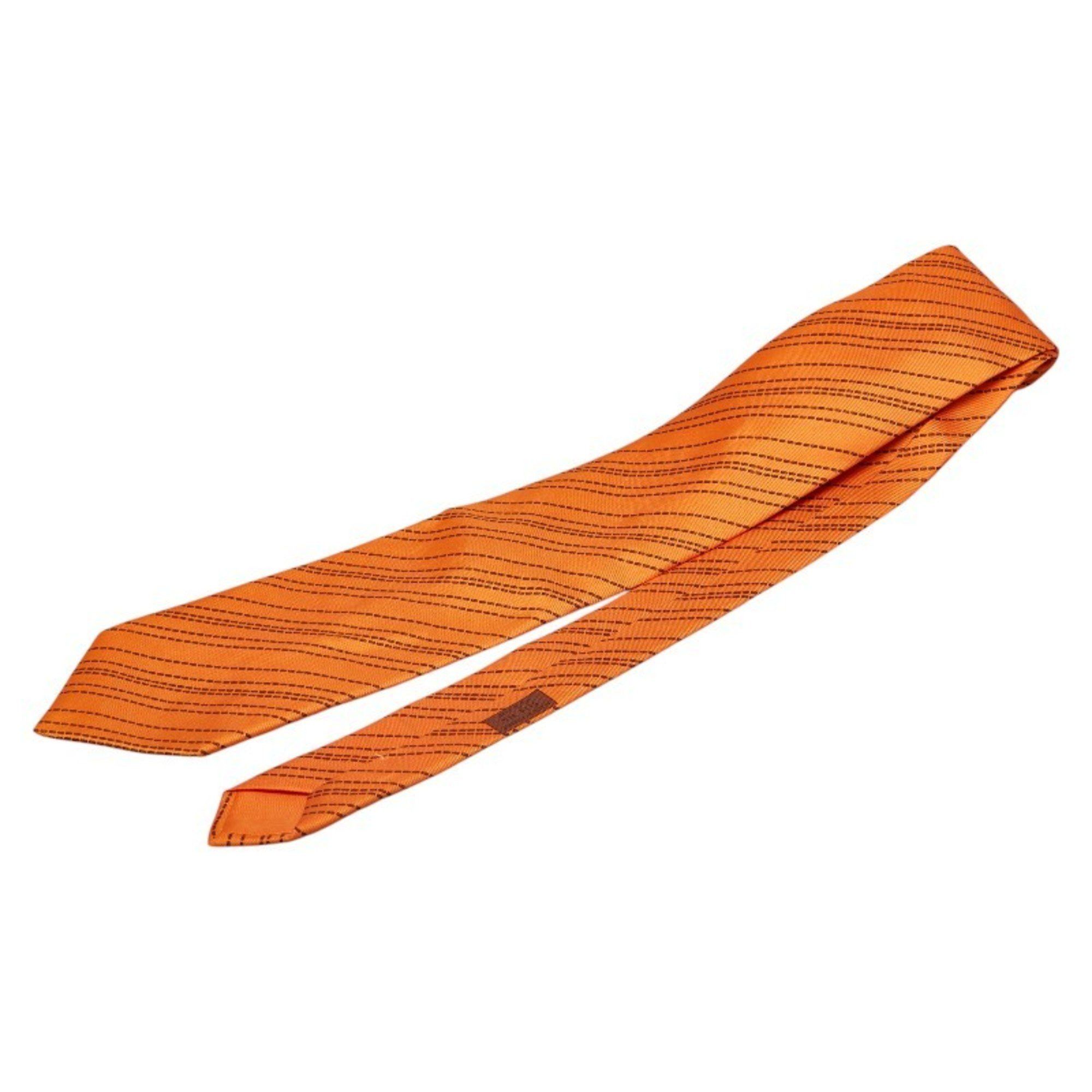 Hermes Hermes Stitched Tie Orange Brown Silk Men's HERMES Size ONE SIZE - 2 Thumbnail