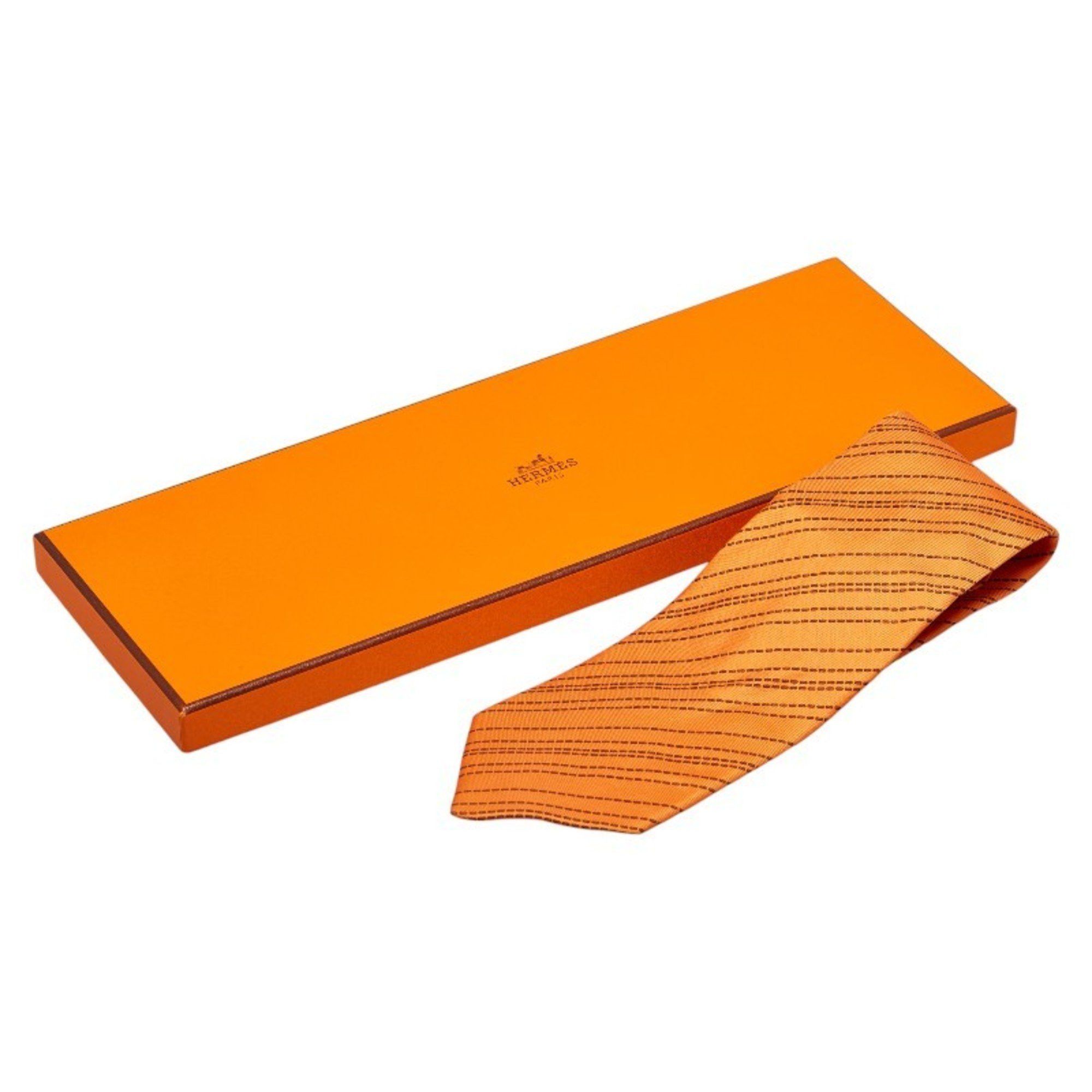 Hermes Hermes Stitched Tie Orange Brown Silk Men's HERMES Size ONE SIZE - 6 Thumbnail