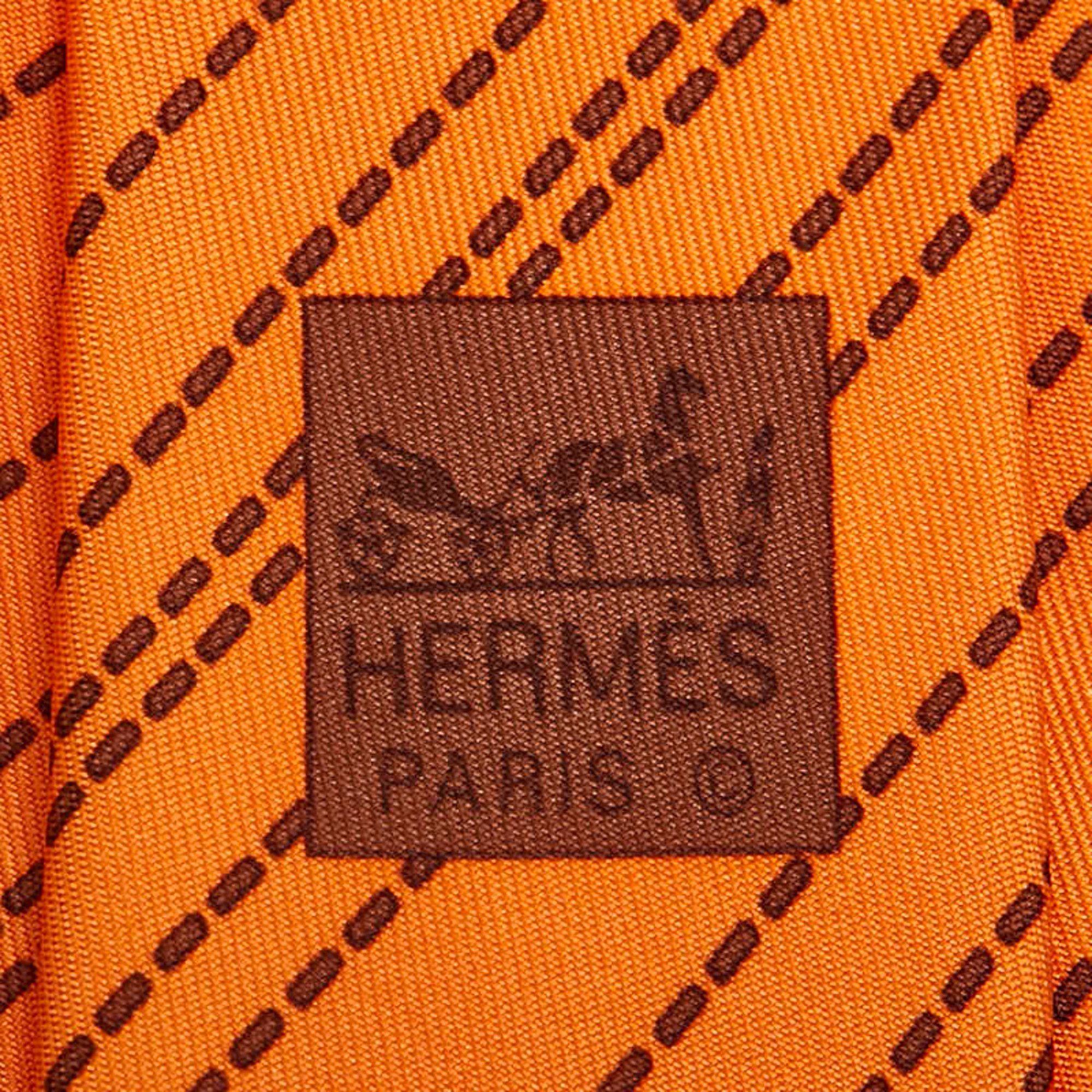 Hermes Hermes Stitched Tie Orange Brown Silk Men's HERMES Size ONE SIZE - 3 Thumbnail