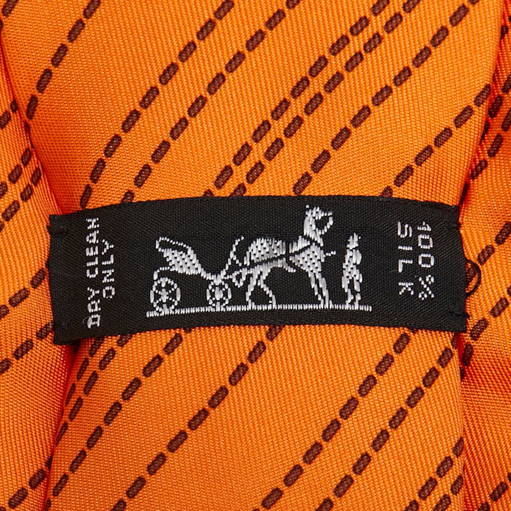 Hermes Hermes Stitched Tie Orange Brown Silk Men's HERMES Size ONE SIZE - 5 Thumbnail