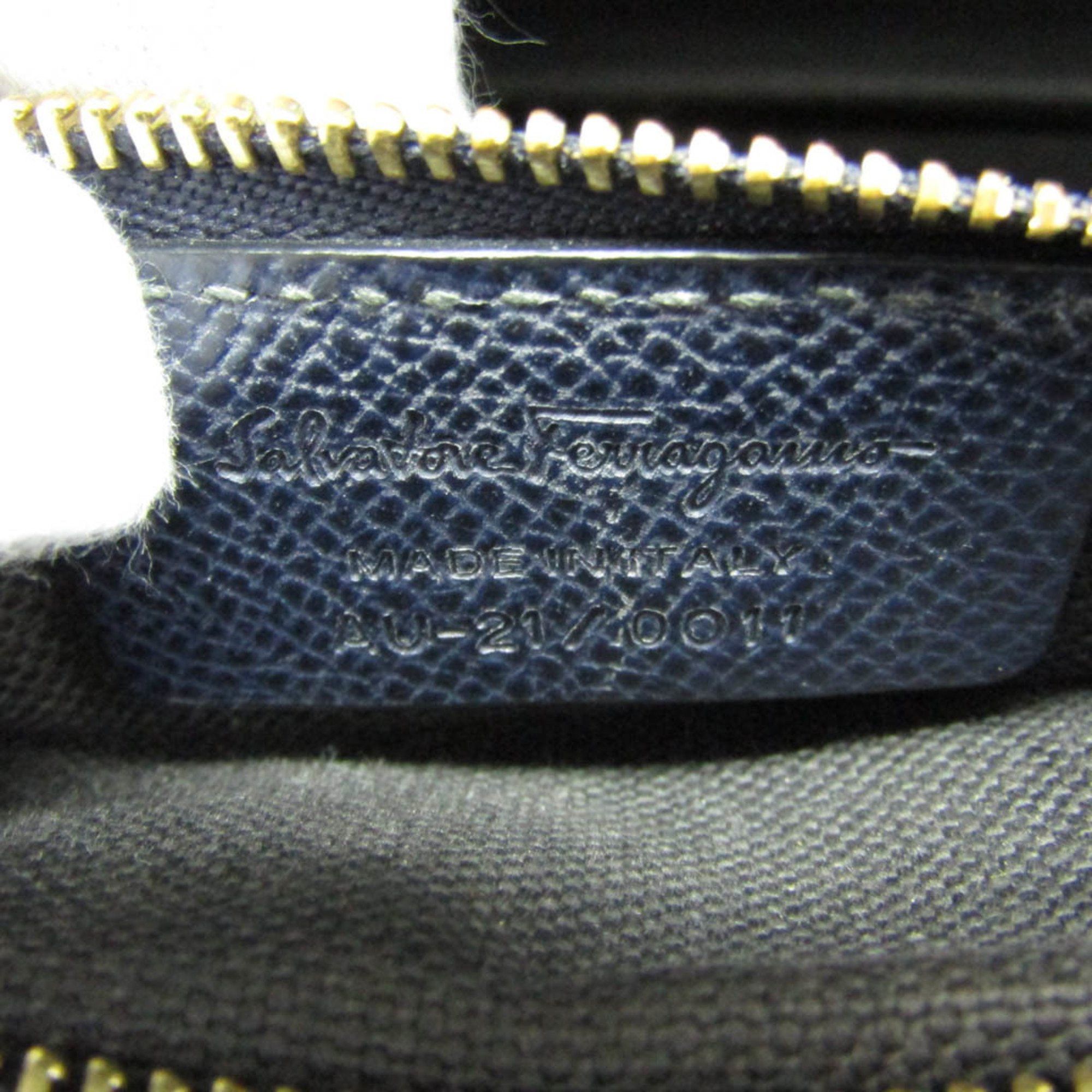 Salvatore Ferragamo Vara Navy Leather Shoulder Bag (Pre-Owned) Size ONE SIZE - 4 Thumbnail