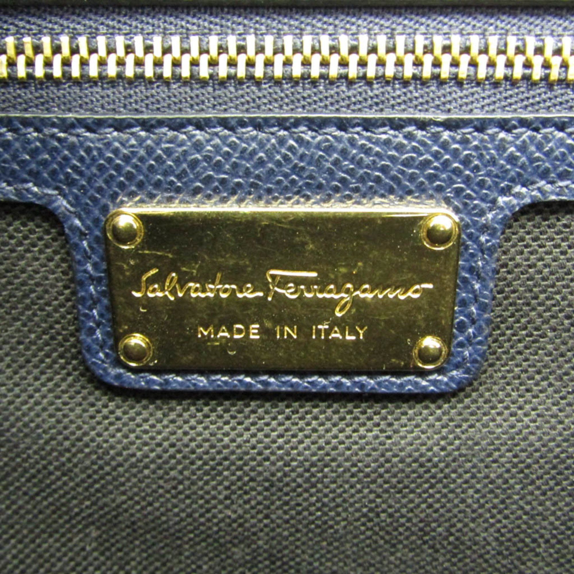 Salvatore Ferragamo Vara Navy Leather Shoulder Bag (Pre-Owned) Size ONE SIZE - 5 Thumbnail