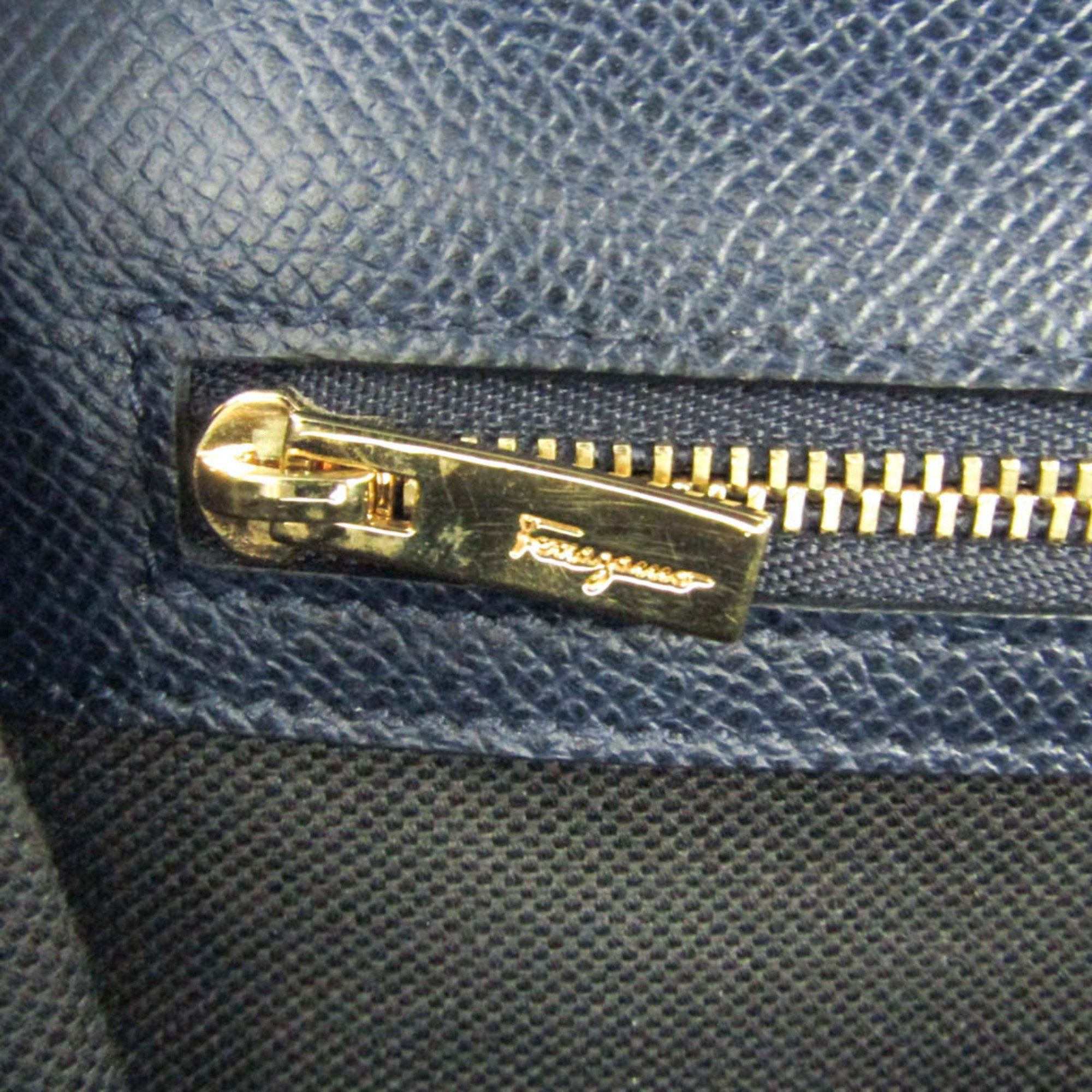 Salvatore Ferragamo Vara Navy Leather Shoulder Bag (Pre-Owned) Size ONE SIZE - 14 Thumbnail