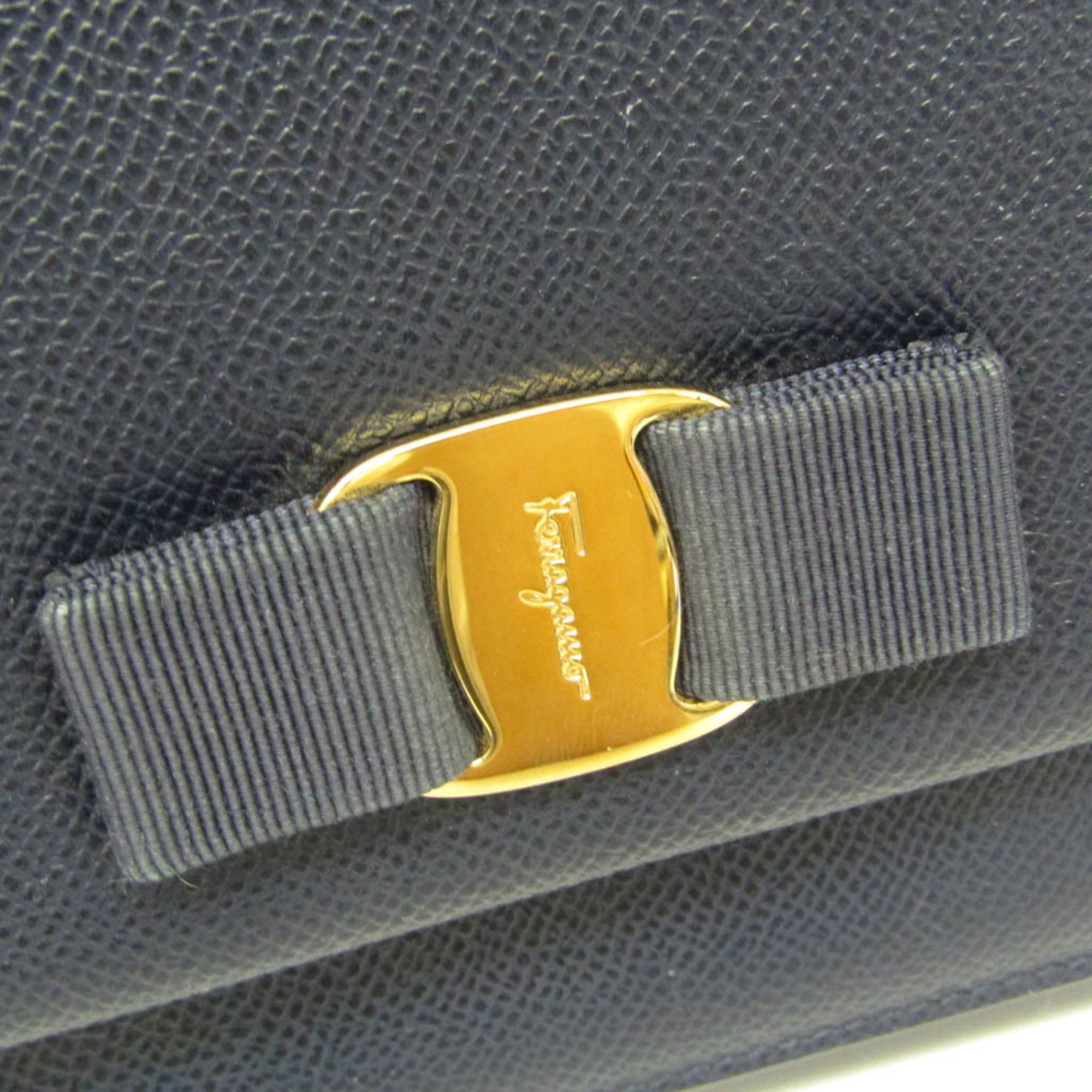 Salvatore Ferragamo Vara Navy Leather Shoulder Bag (Pre-Owned) Size ONE SIZE - 8 Thumbnail