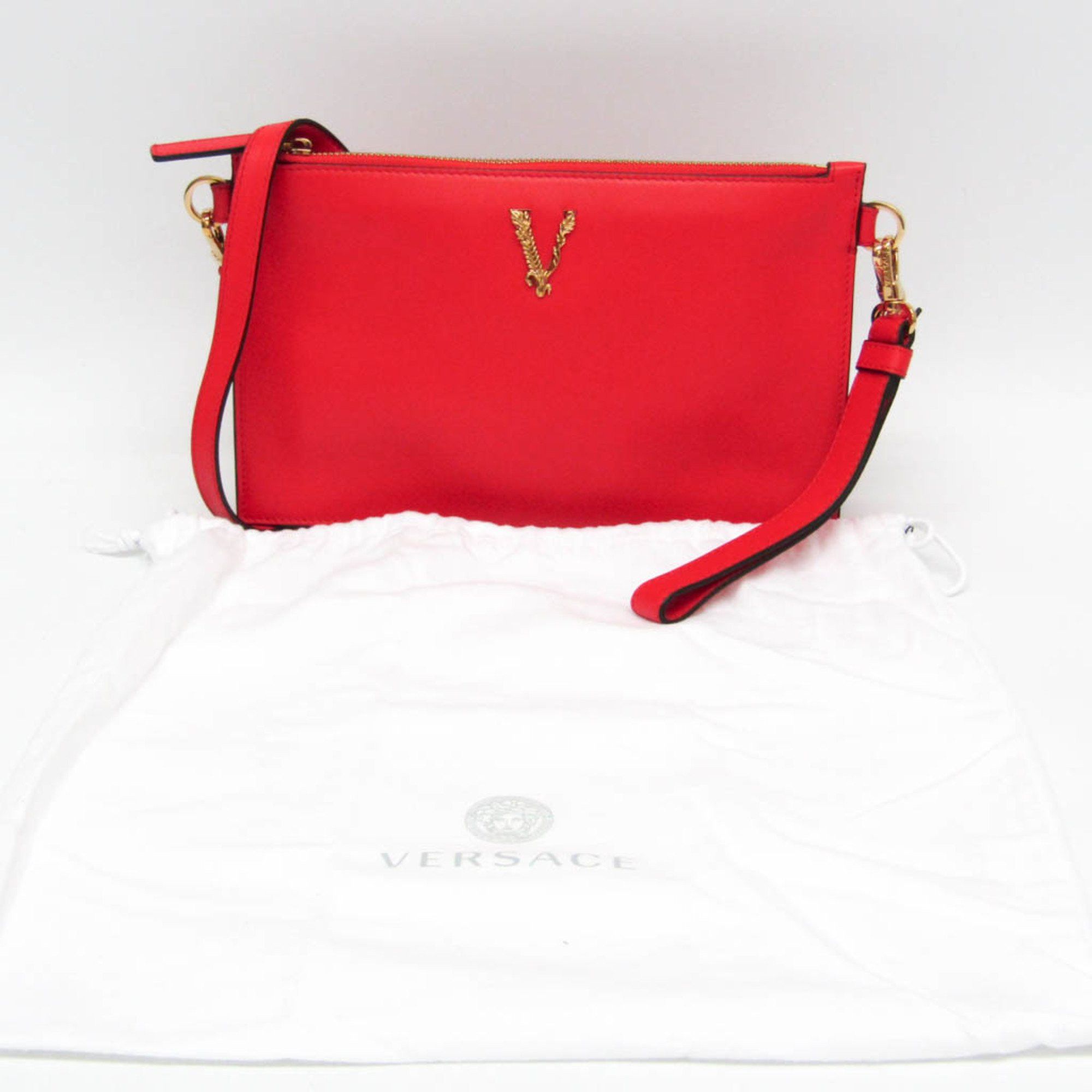Versace Virtus Red Leather Shoulder Bag (Pre-Owned) Size ONE SIZE - 6 Thumbnail