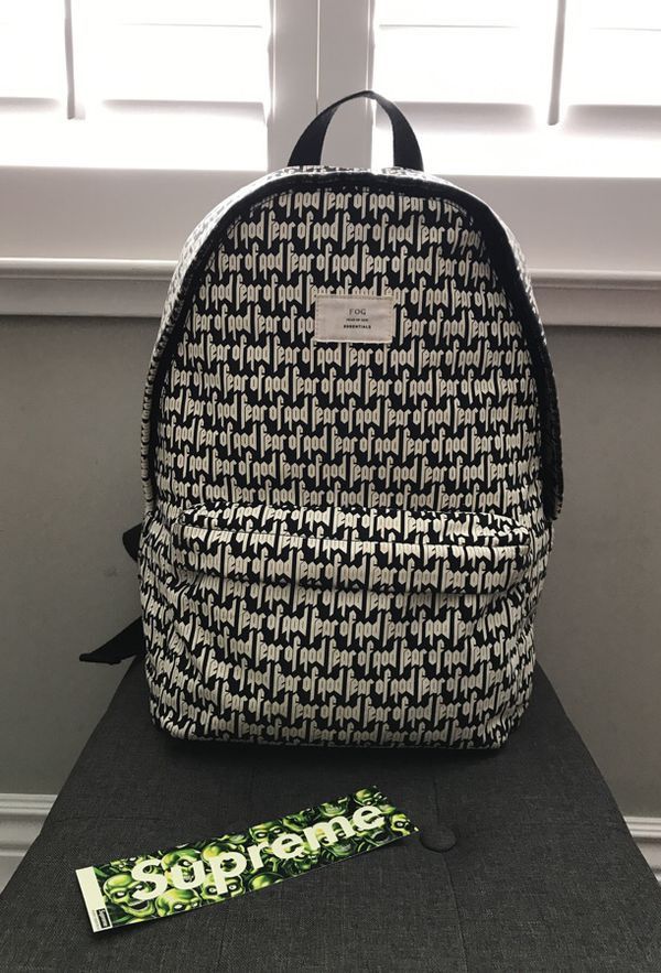 FOG Fear of God FOG Essentials Printed Backpack Black/White | Grailed 