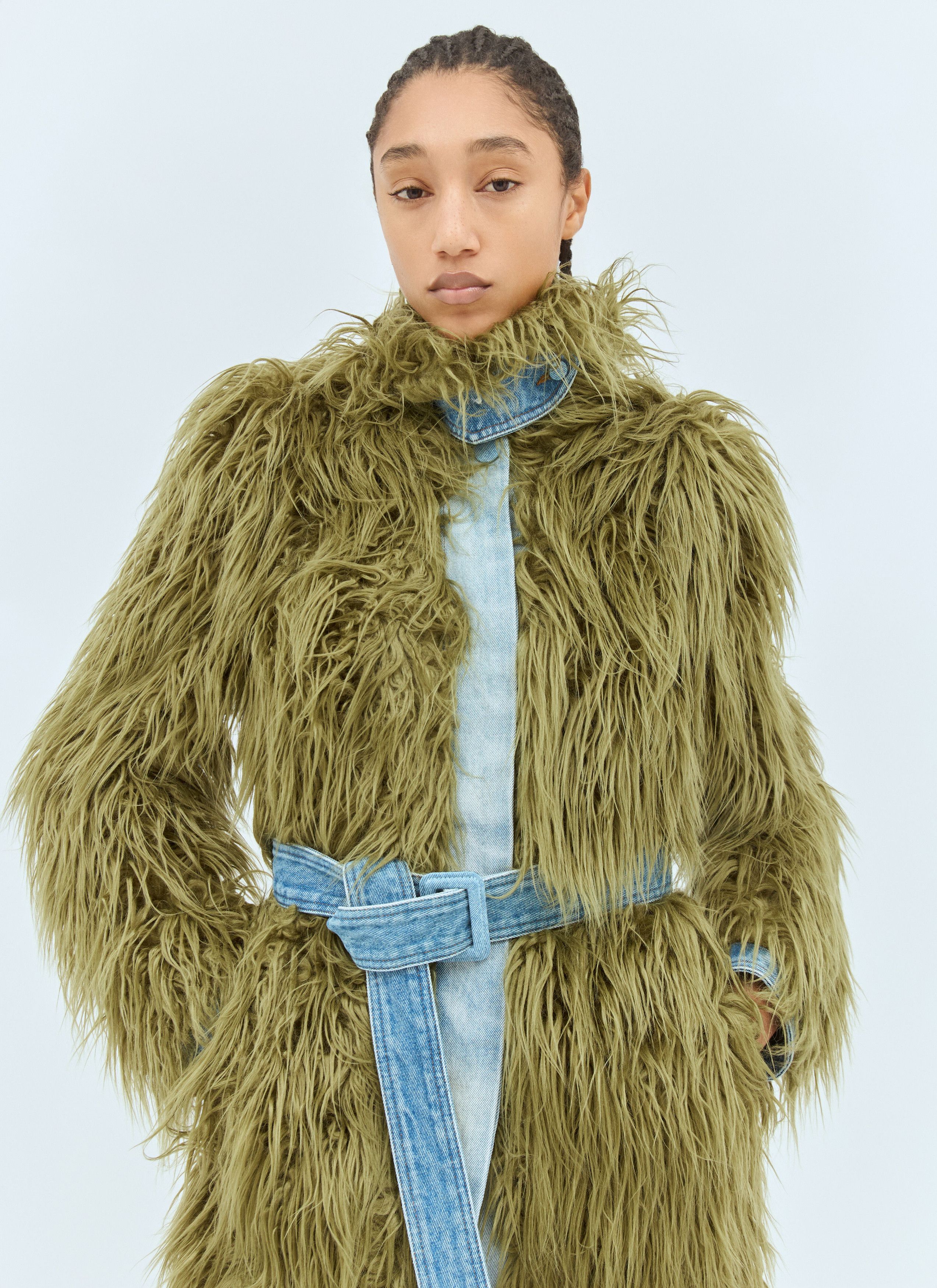 Dries Van Noten Faux Fur And Denim Coat Size XS / US 0-2 / IT 36-38 - 3 Thumbnail