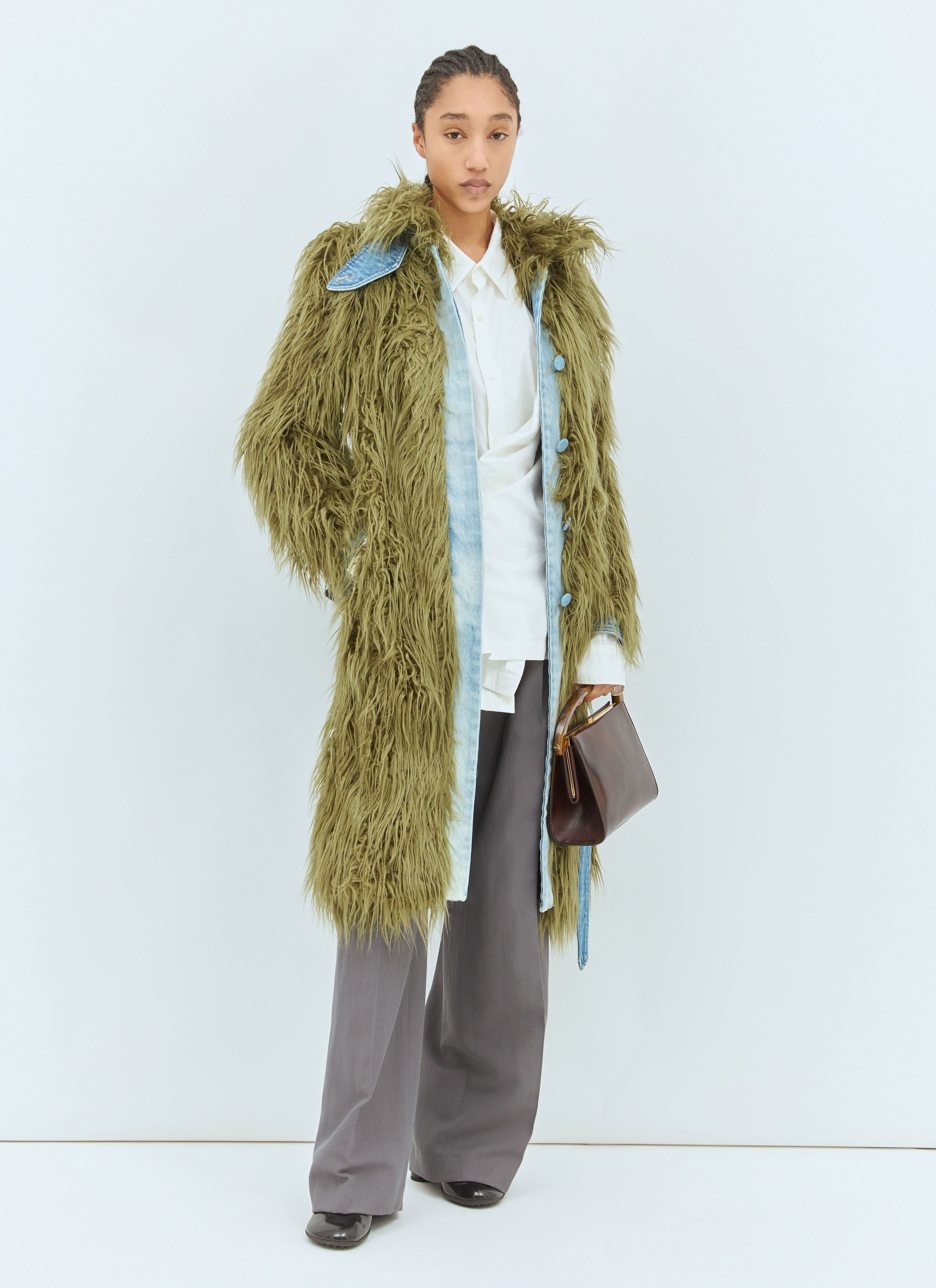 Dries Van Noten Faux Fur And Denim Coat Size XS / US 0-2 / IT 36-38 - 2 Thumbnail