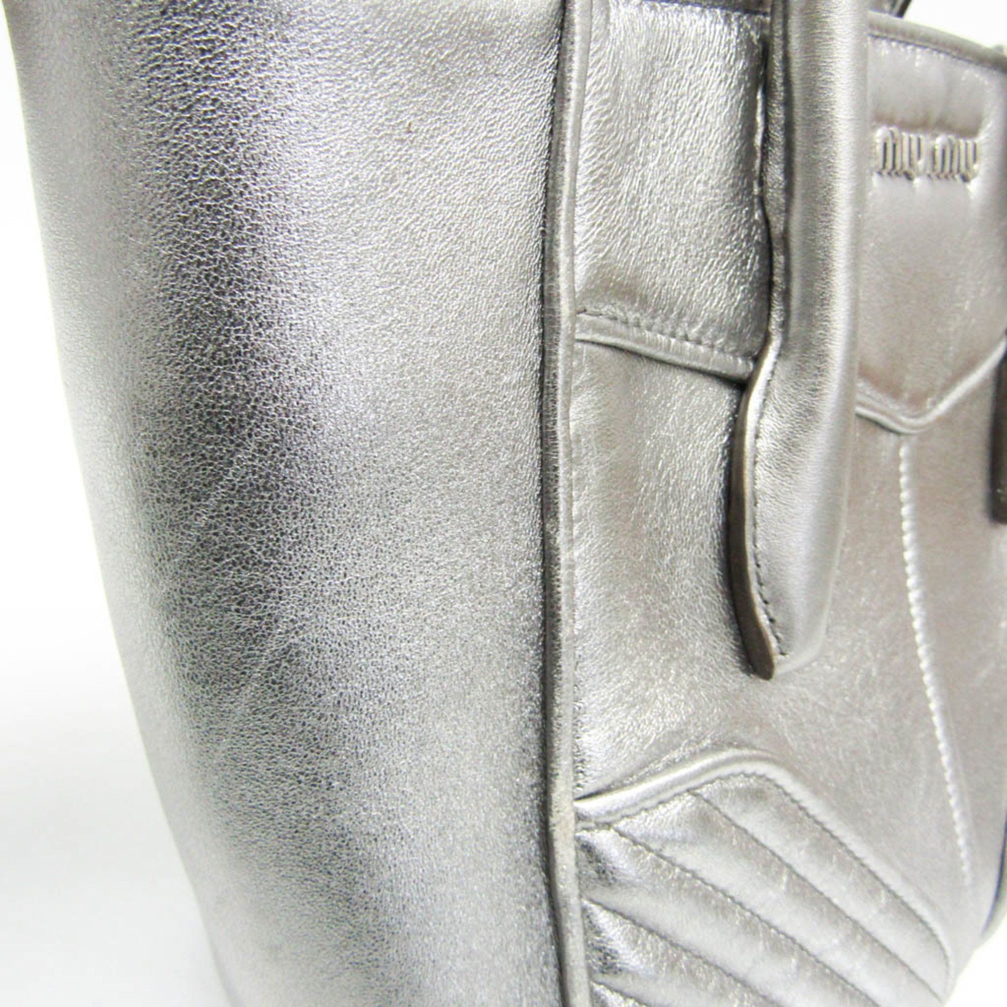 Miu Miu Miu Miu NAPPA BIKER 5BA145 Women's Leather Handbag,Shoulder Bag Silver Size ONE SIZE - 9 Thumbnail