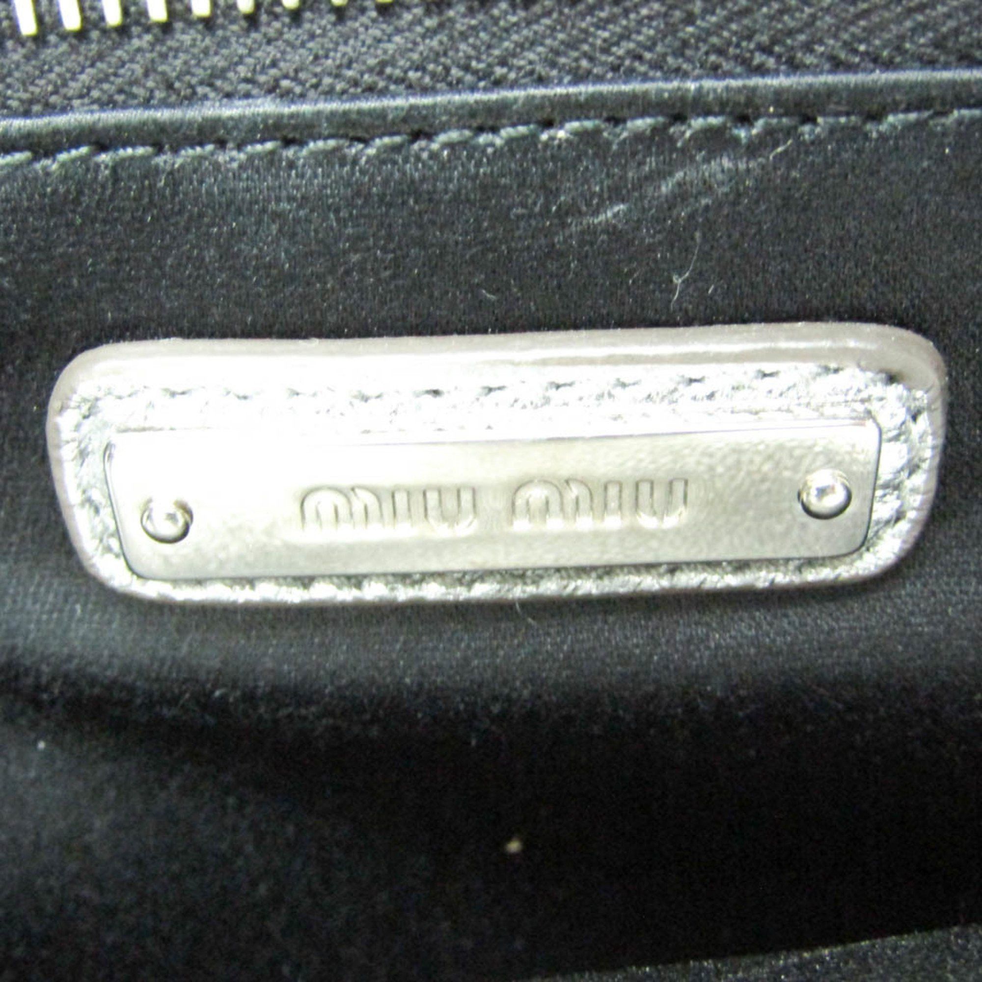 Miu Miu Miu Miu NAPPA BIKER 5BA145 Women's Leather Handbag,Shoulder Bag Silver Size ONE SIZE - 17 Thumbnail