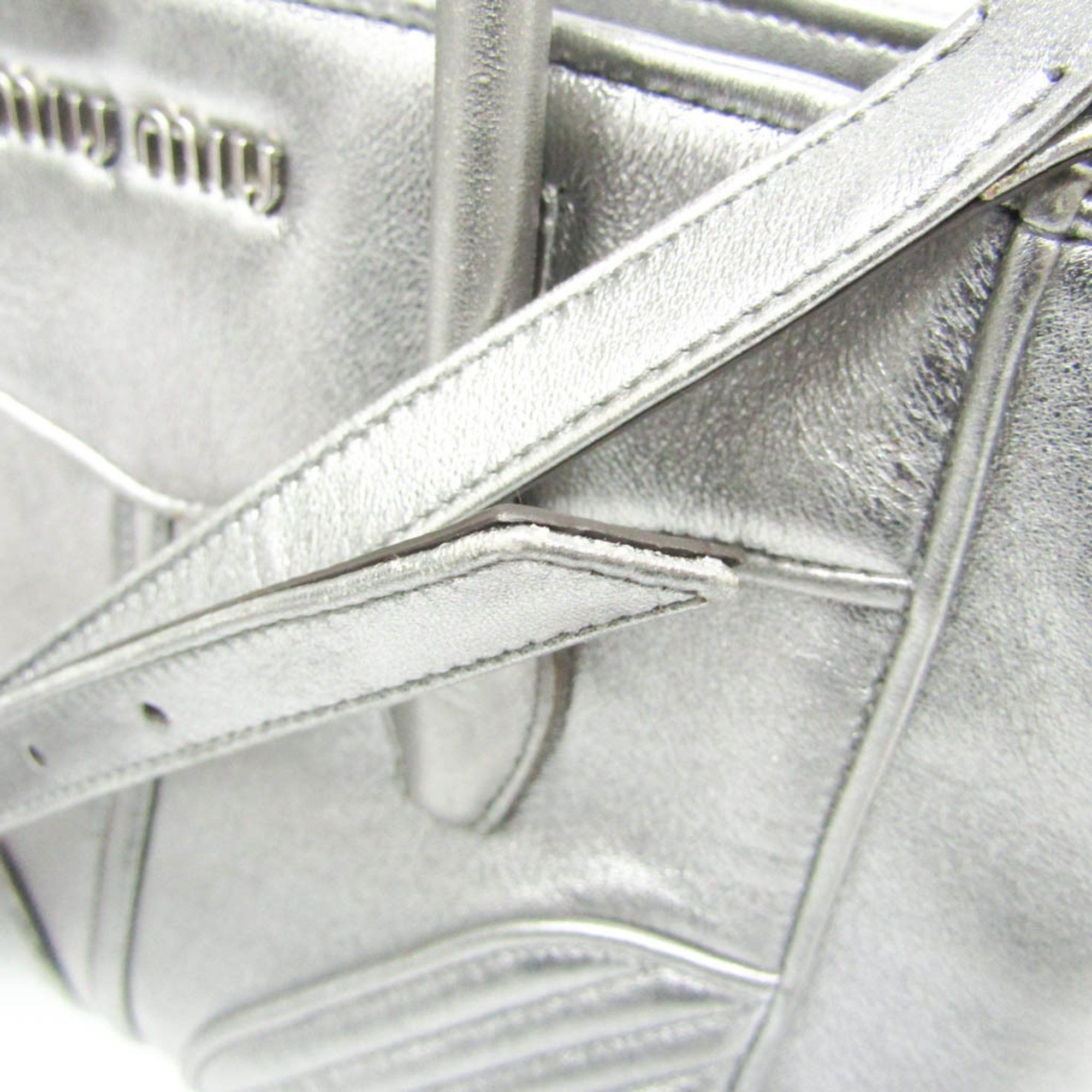 Miu Miu Miu Miu NAPPA BIKER 5BA145 Women's Leather Handbag,Shoulder Bag Silver Size ONE SIZE - 14 Thumbnail