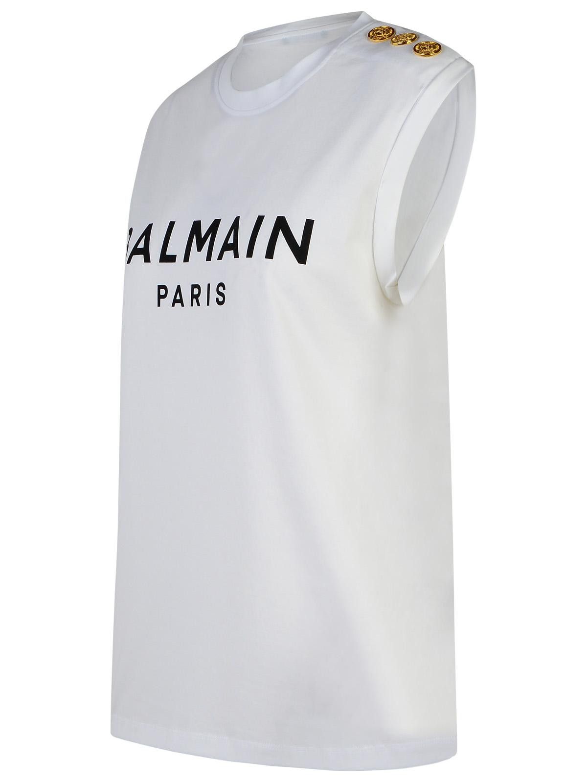 Balmain BALMAIN White Cotton Tank Top Size L / US 10 / IT 46 - 2 Thumbnail