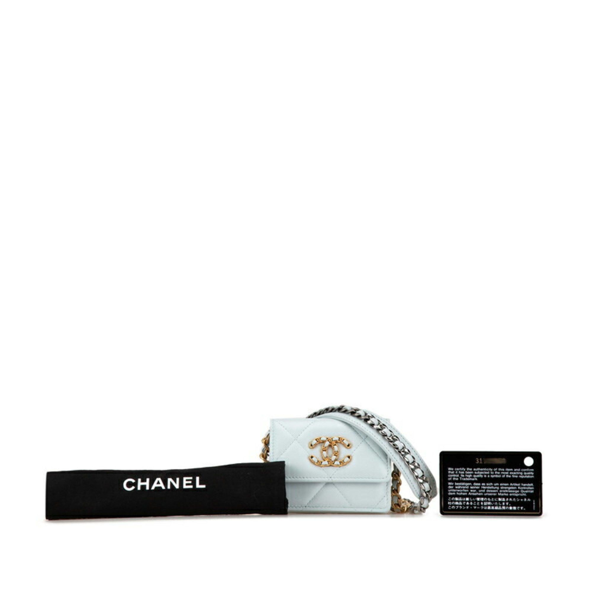 Chanel Chanel Matelasse 19 Coco Mark Chain Shoulder Wallet AP1787 Light Blue Lambskin Women's CHANEL Size ONE SIZE - 8 Thumbnail