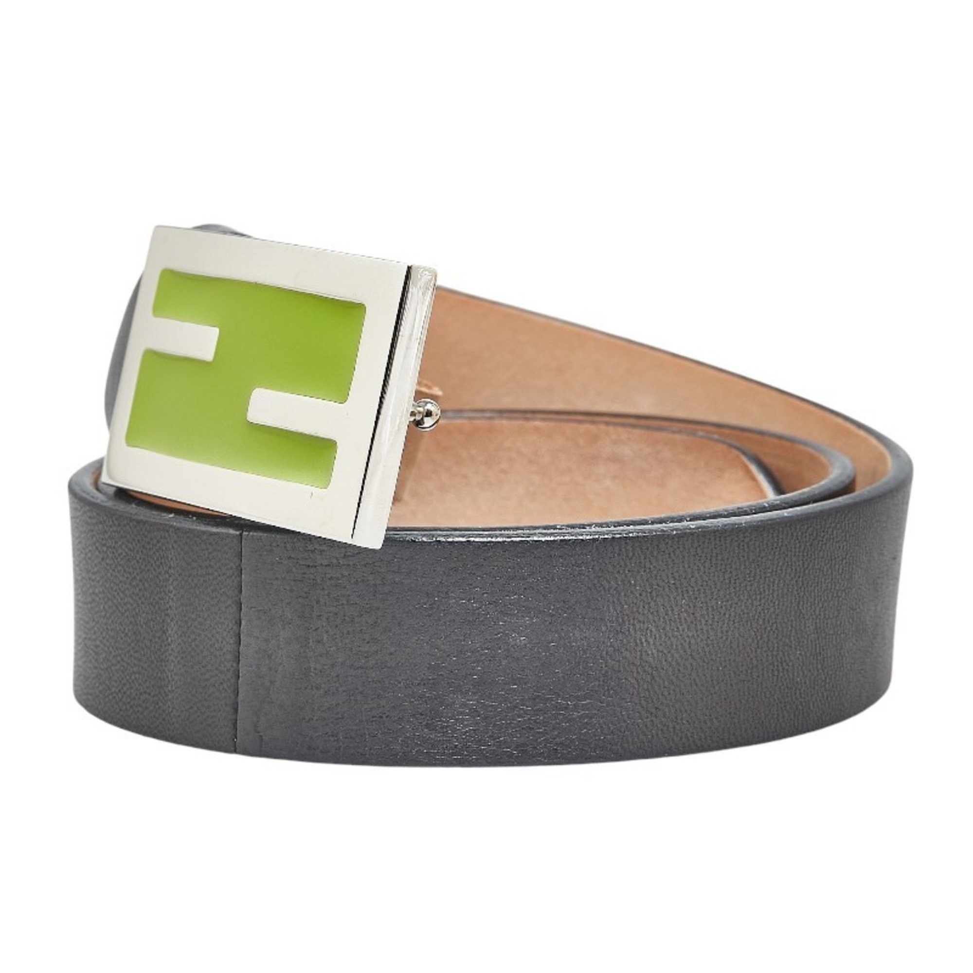 Fendi FENDI Belt 38 Black Silver Green Leather Men s Grailed