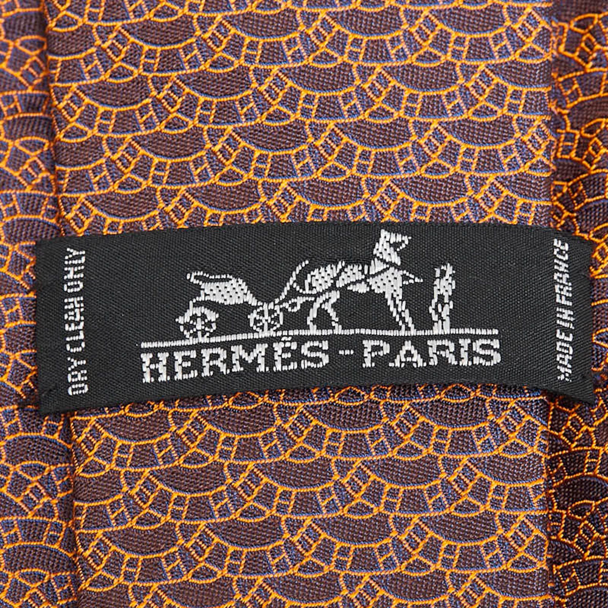 Hermes Hermes tie black orange silk men's HERMES Size ONE SIZE - 5 Thumbnail